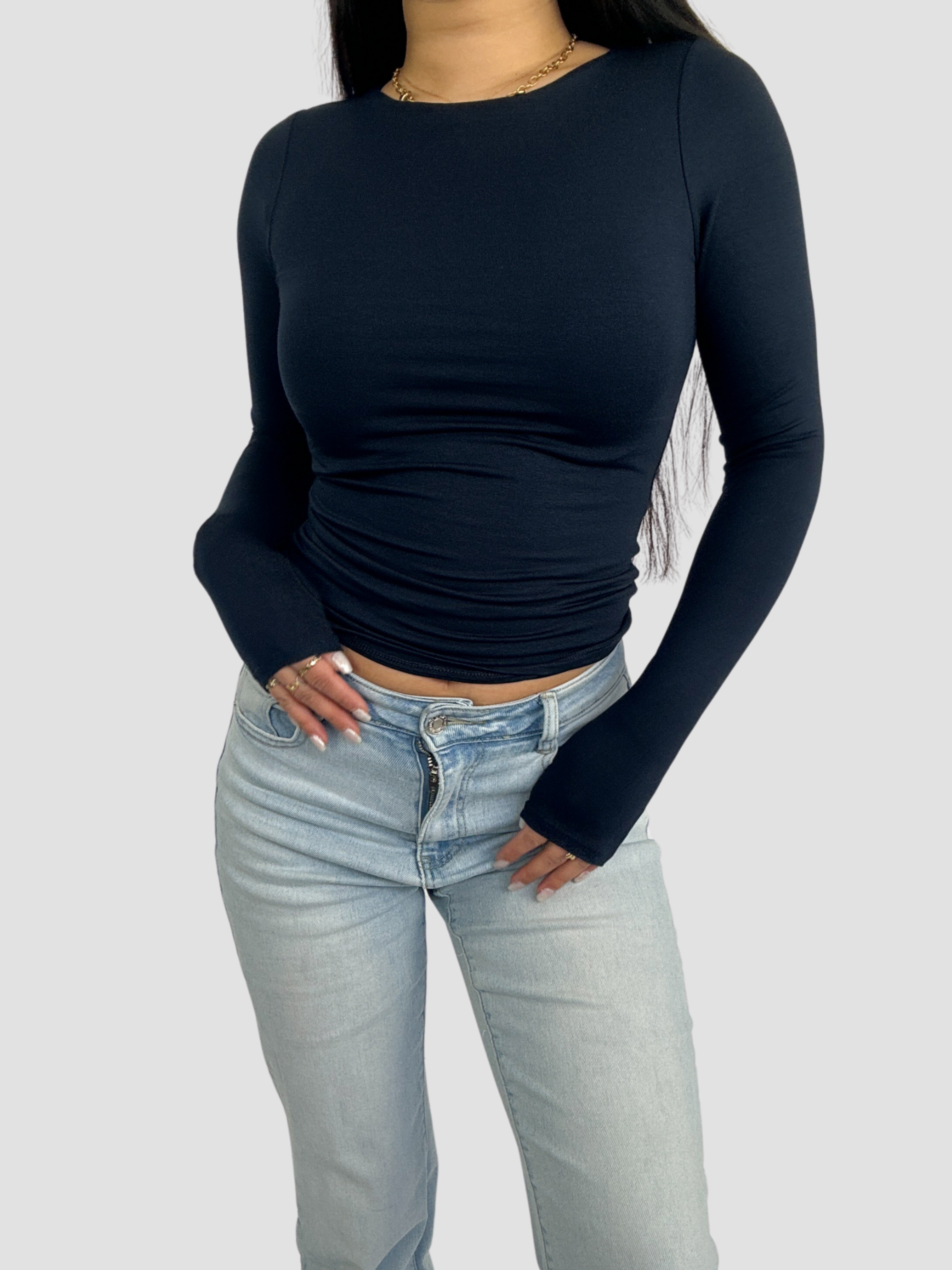Posy Long Sleeve Top - Navy