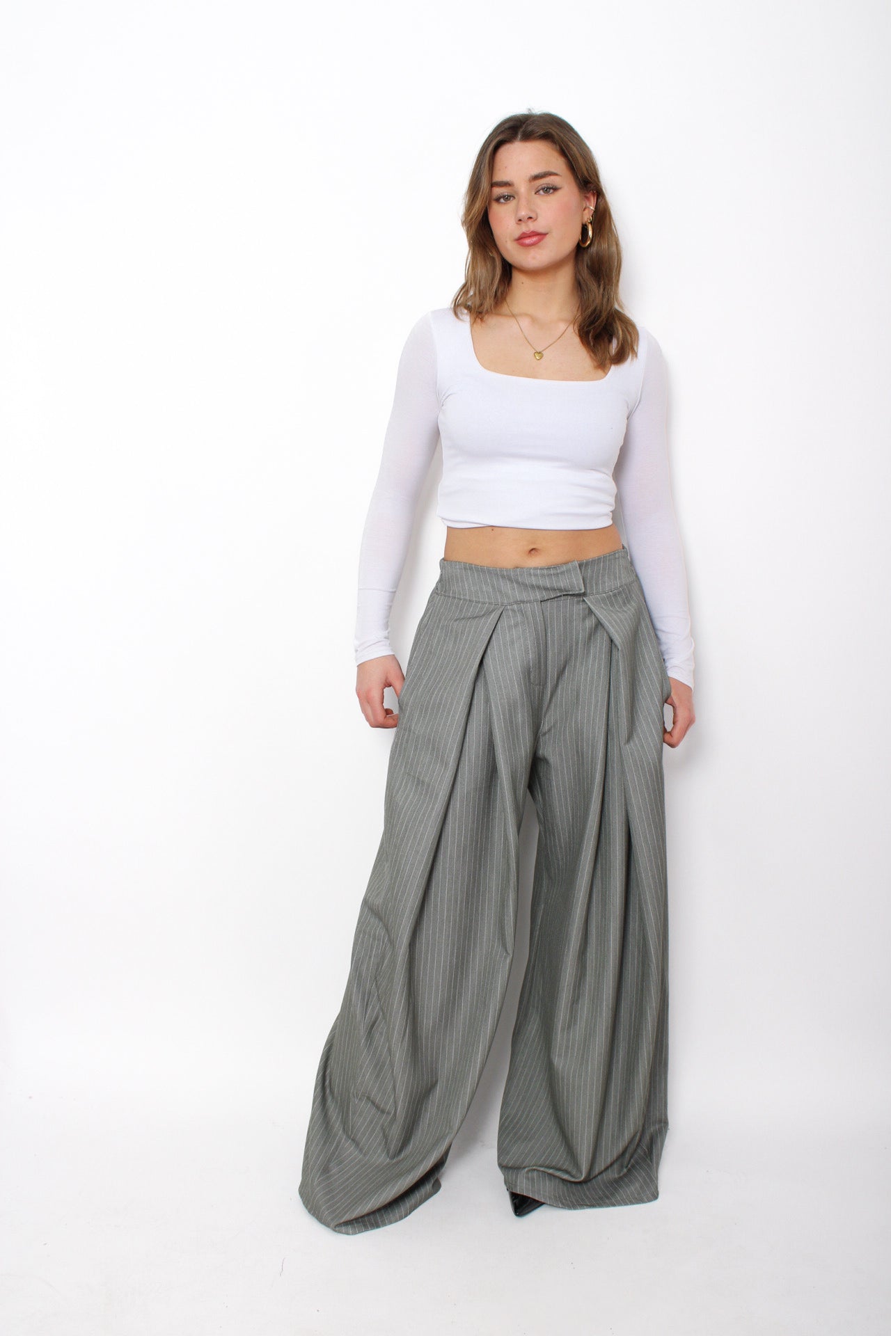 MADISON PINSTRIPE TROUSER - GREY