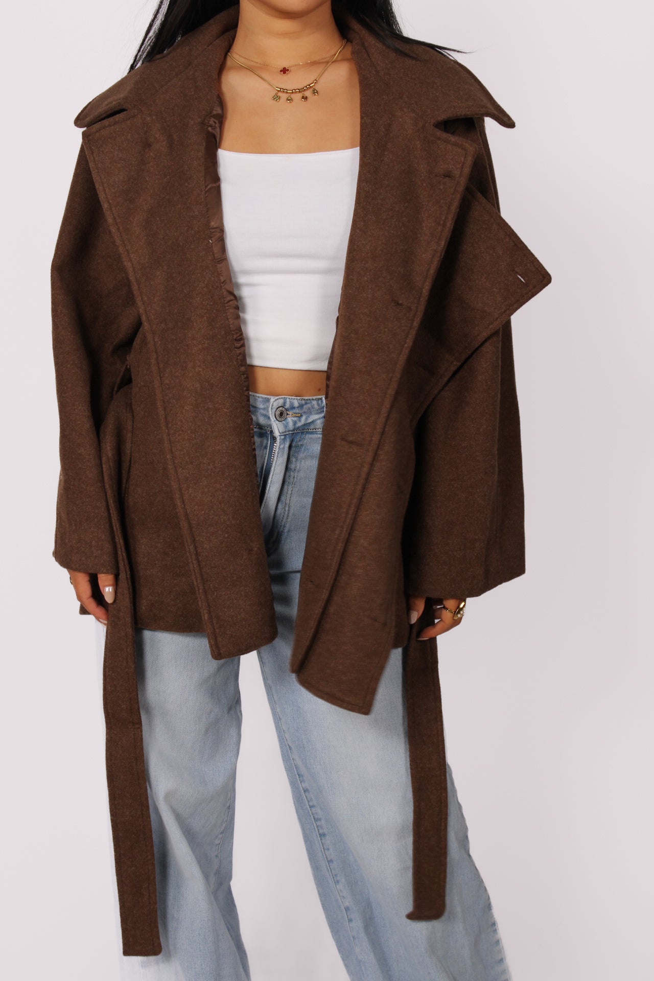 RIVER CROPPED TRENCH COAT - BROWN