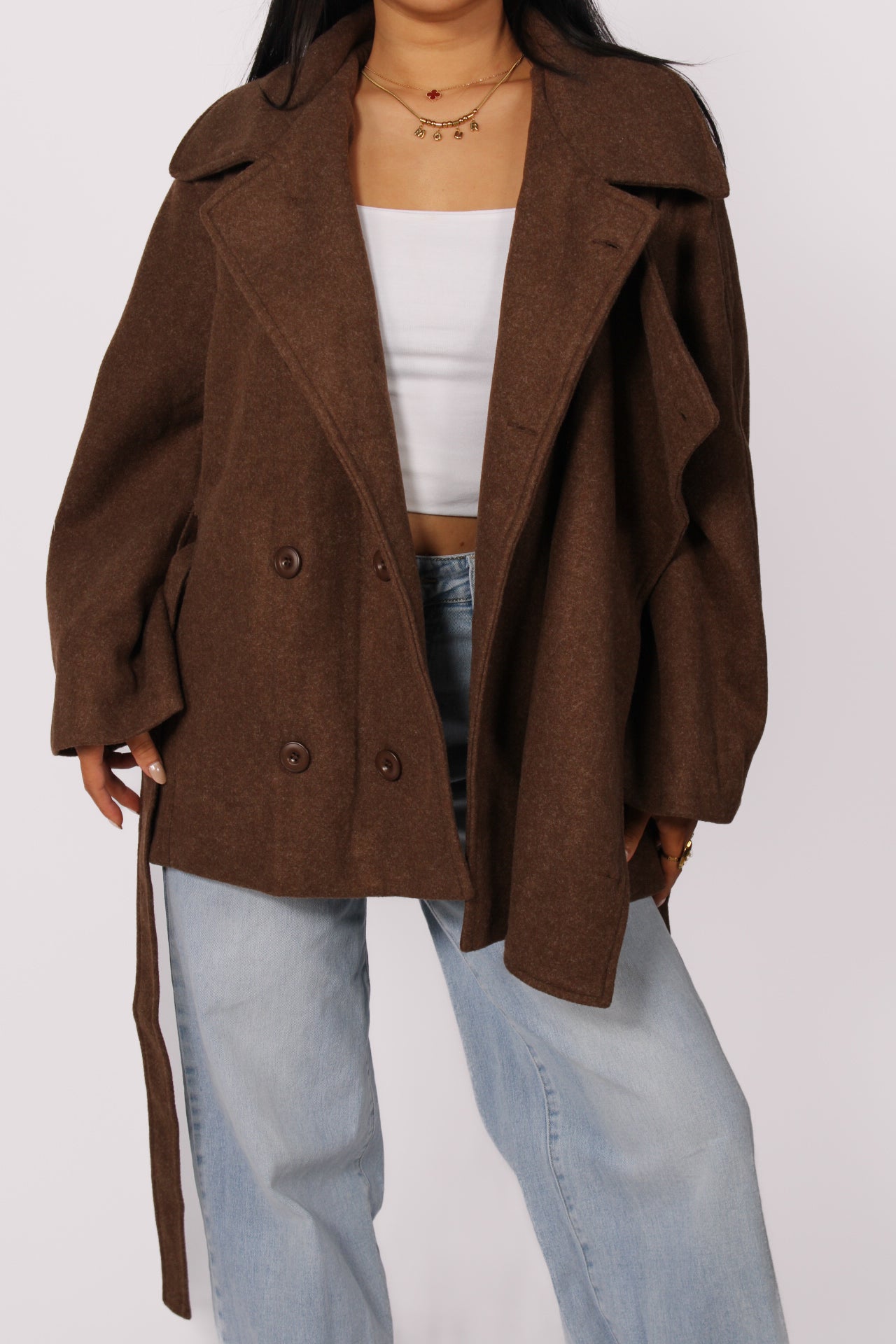 RIVER CROPPED TRENCH COAT - BROWN