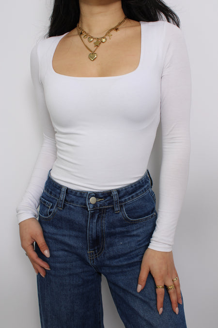 SQUARE LONG SLEEVE TOP - WHITE