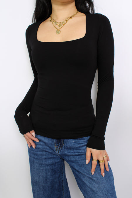 SQUARE LONG SLEEVE TOP - BLACK