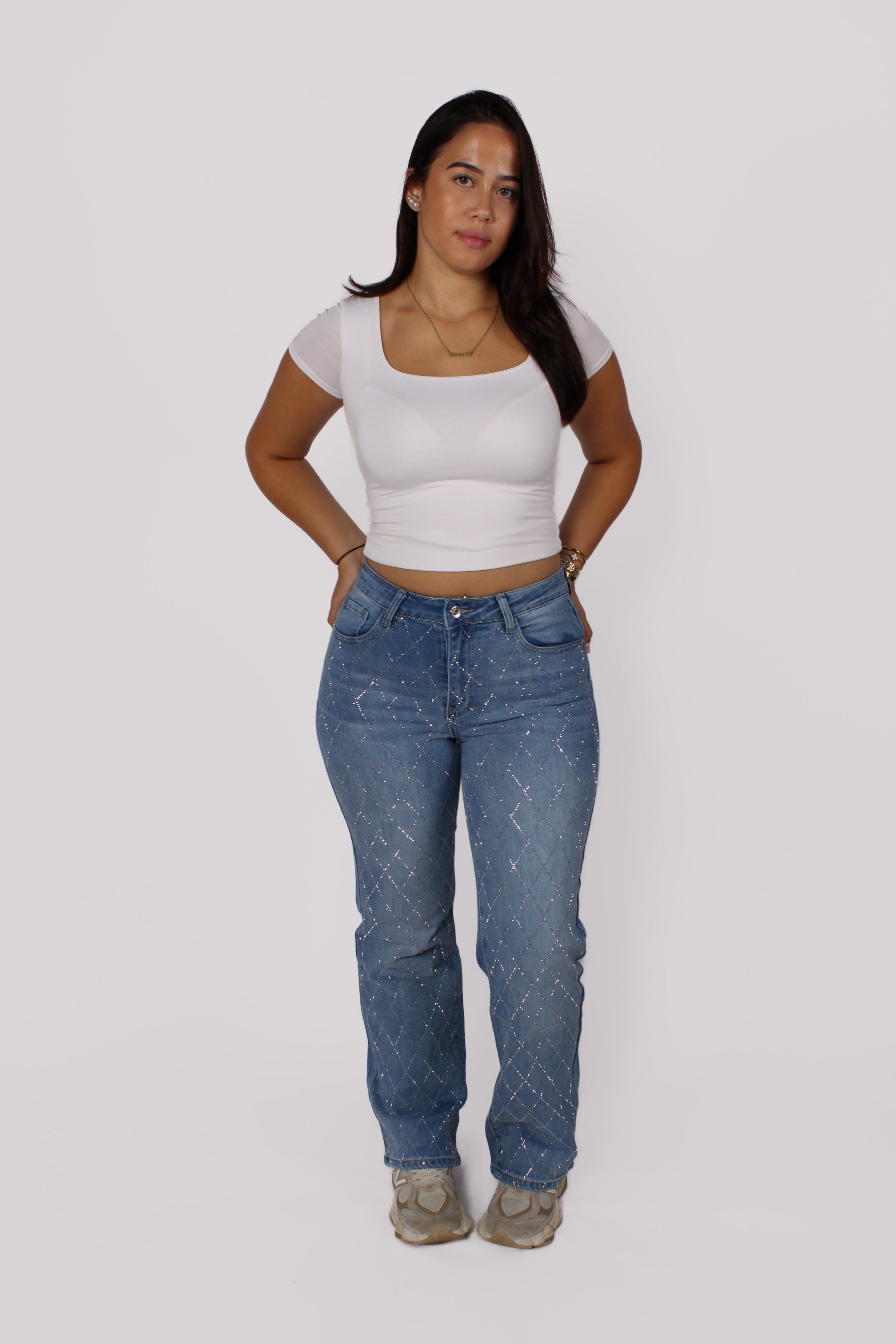 STRAIGHT LEG GLITTER JEANS 99851 - DENIM