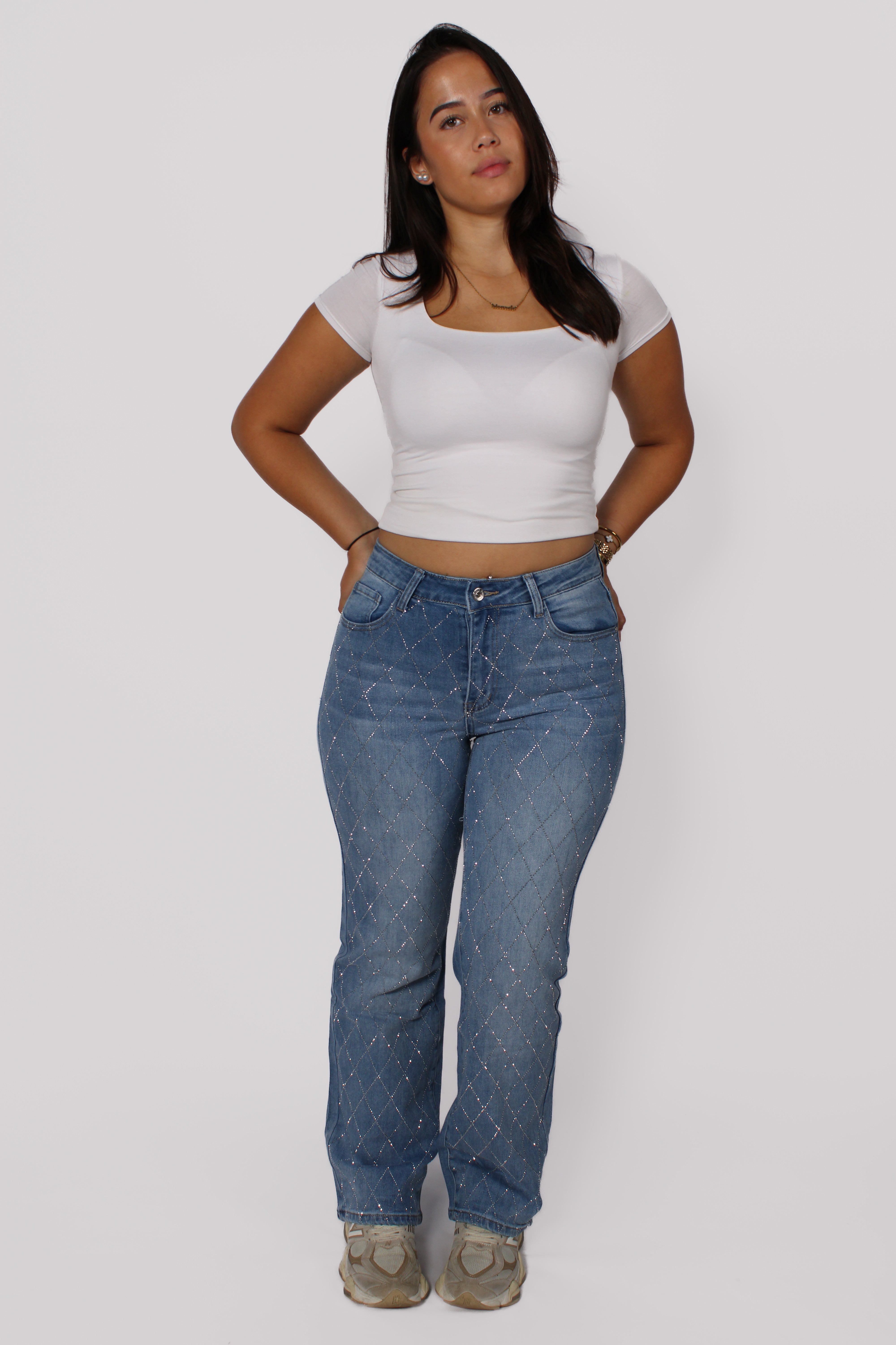 STRAIGHT LEG GLITTER JEANS 99851 - DENIM