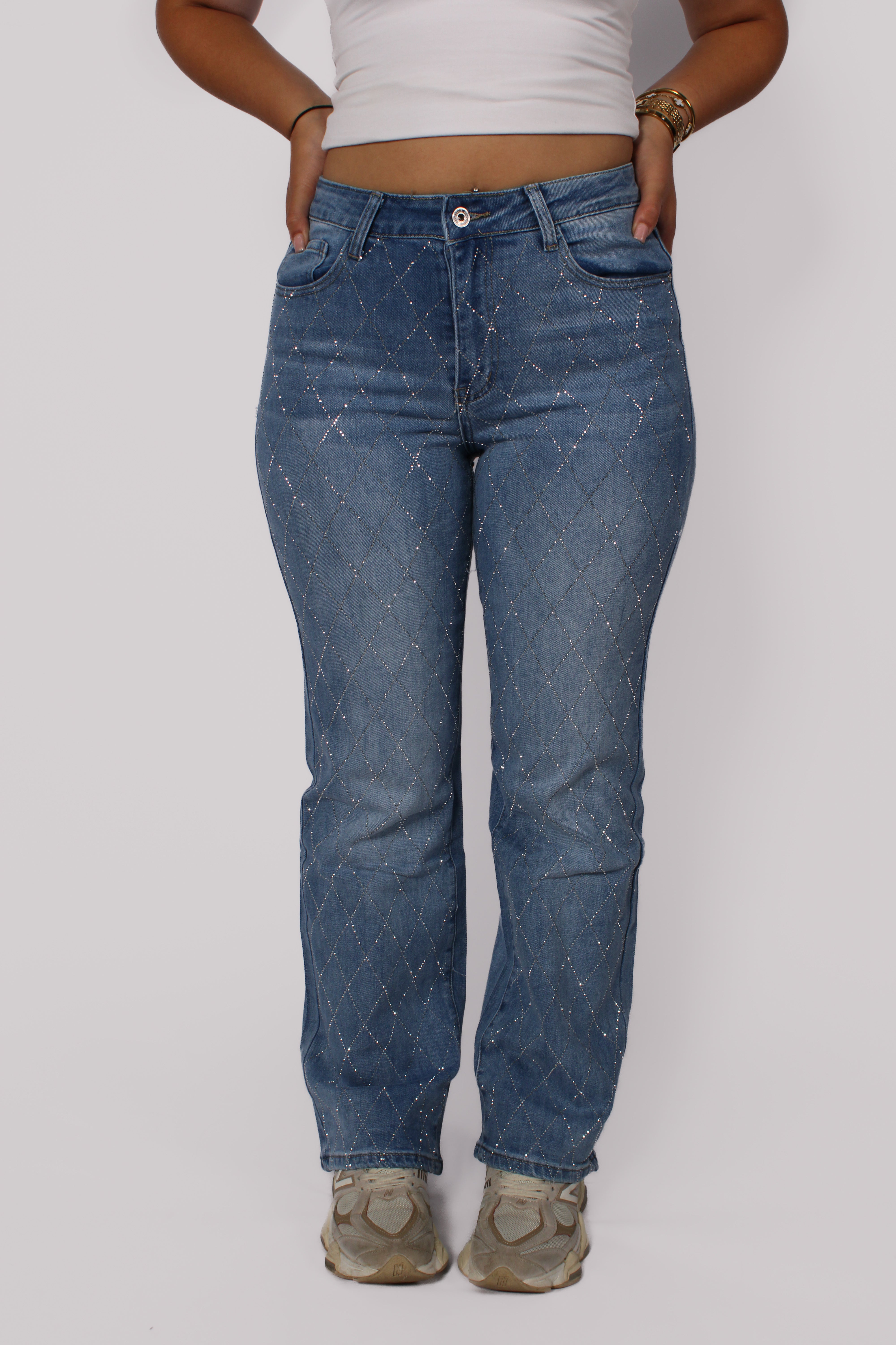 STRAIGHT LEG GLITTER JEANS 99851 - DENIM