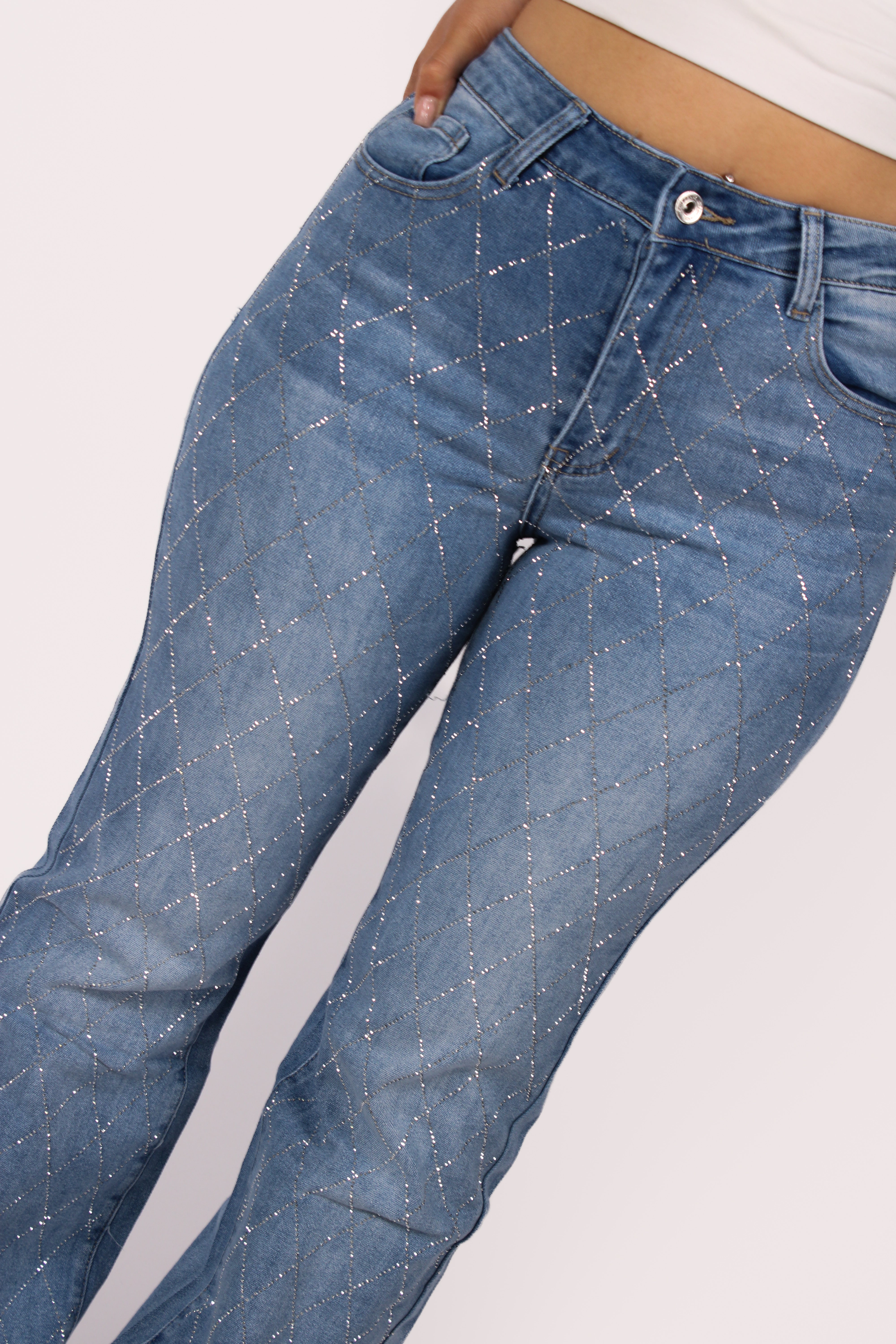 STRAIGHT LEG GLITTER JEANS 99851 - DENIM