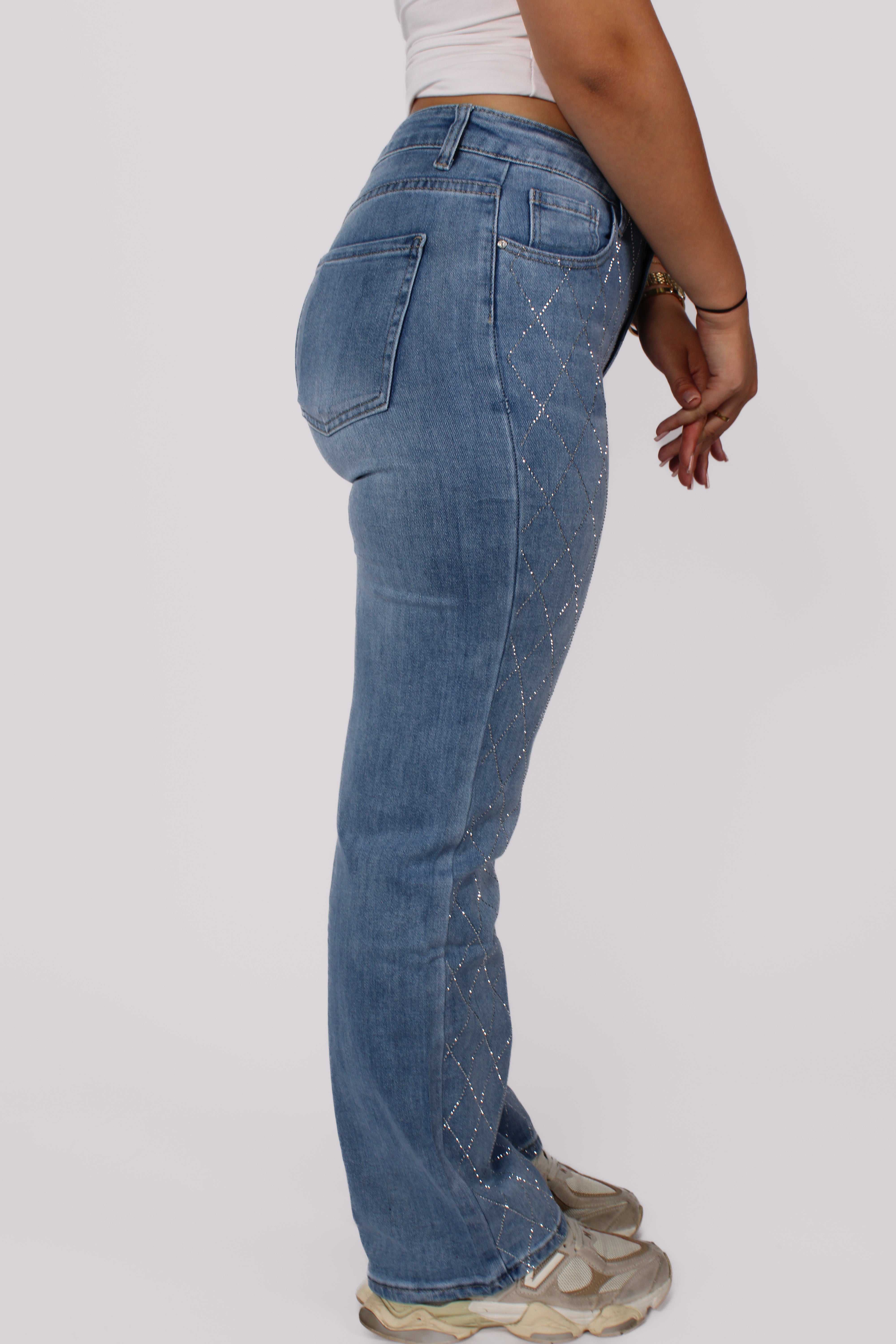 STRAIGHT LEG GLITTER JEANS 99851 - DENIM