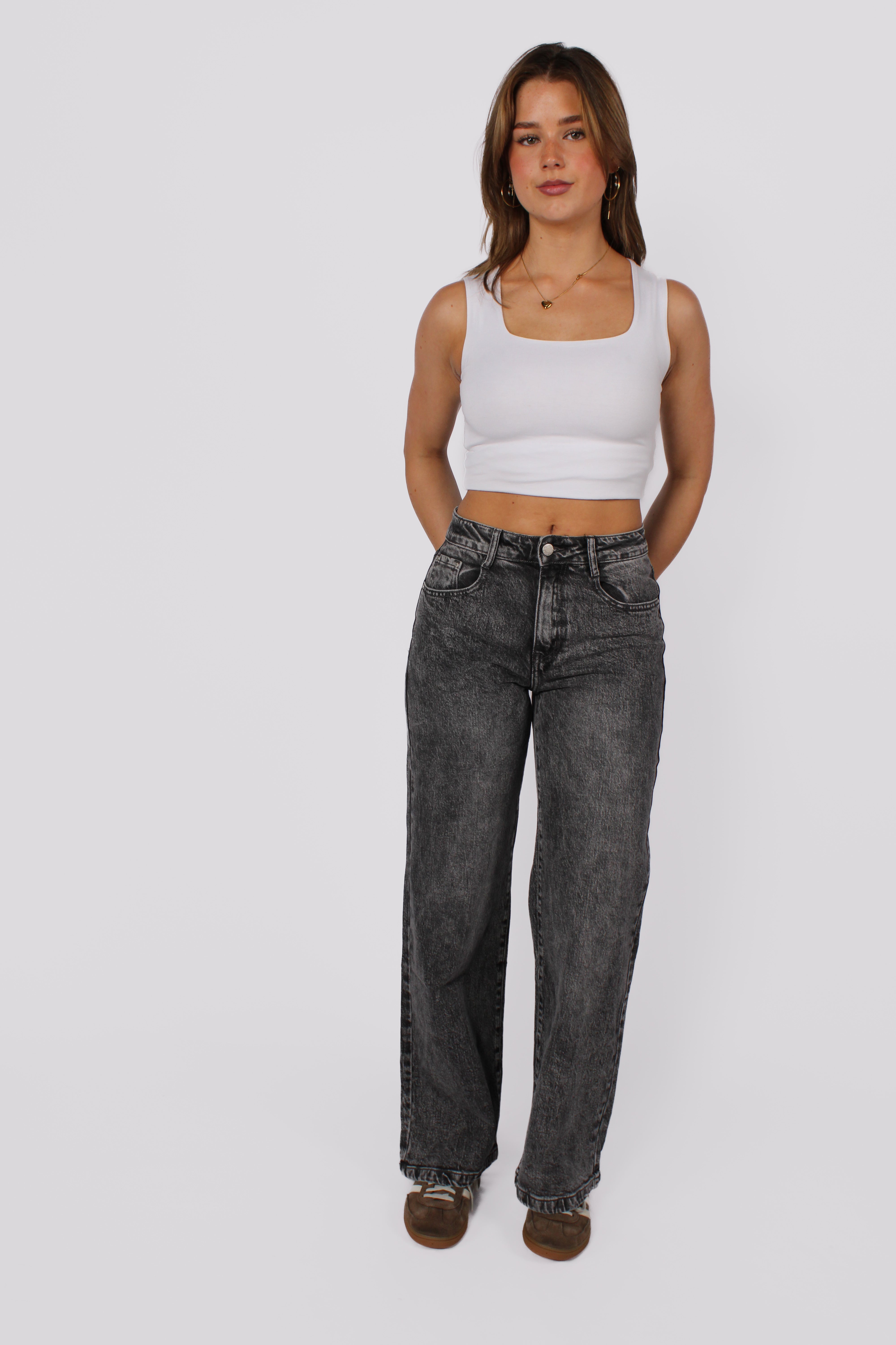 Wide Leg Jeans 66193 - Grey