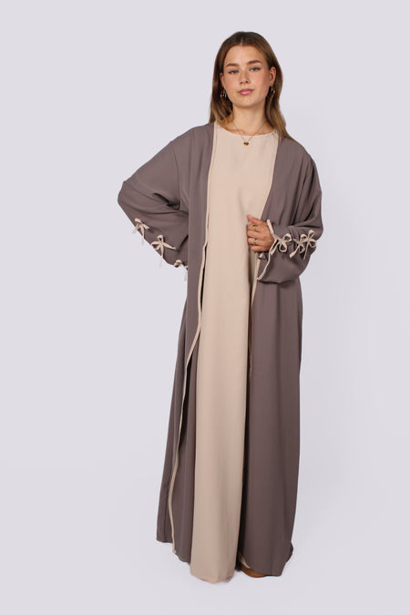 SILKY BOW DRESS - TAUPE