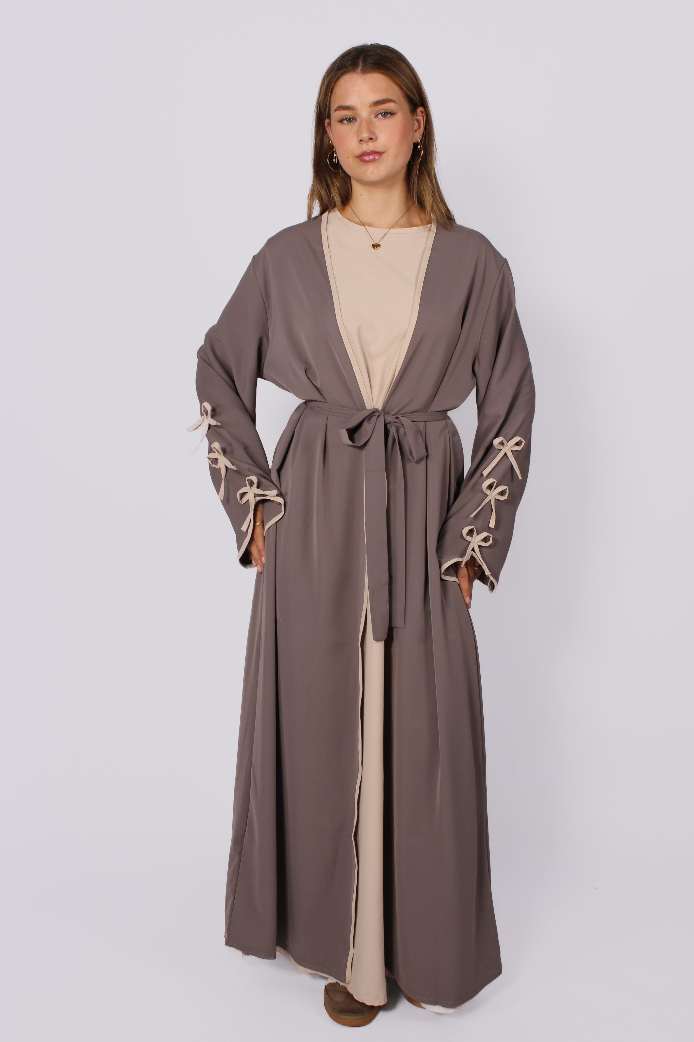 SILKY BOW DRESS - TAUPE