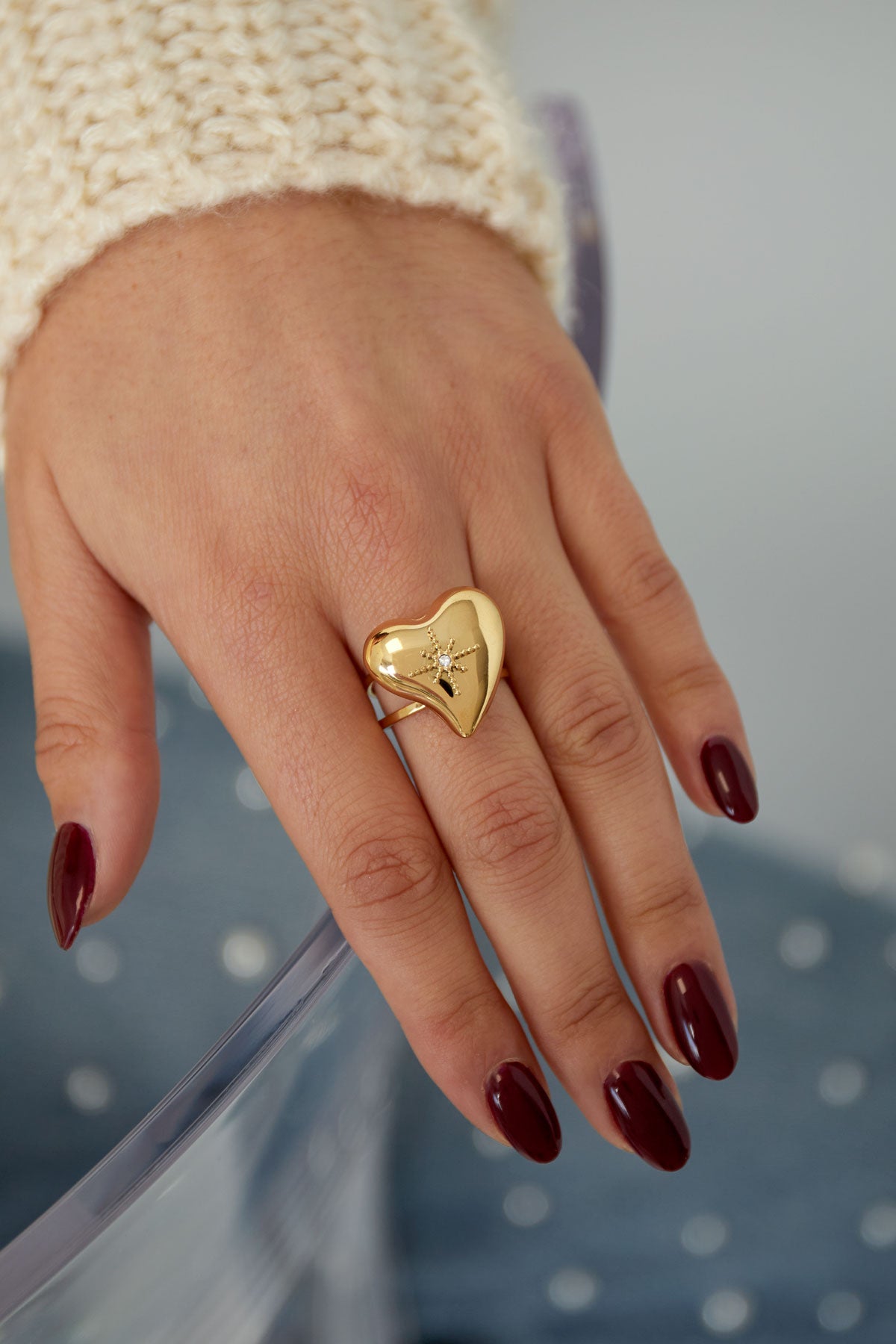 BIG HEART SPARKLE RING - GOLD