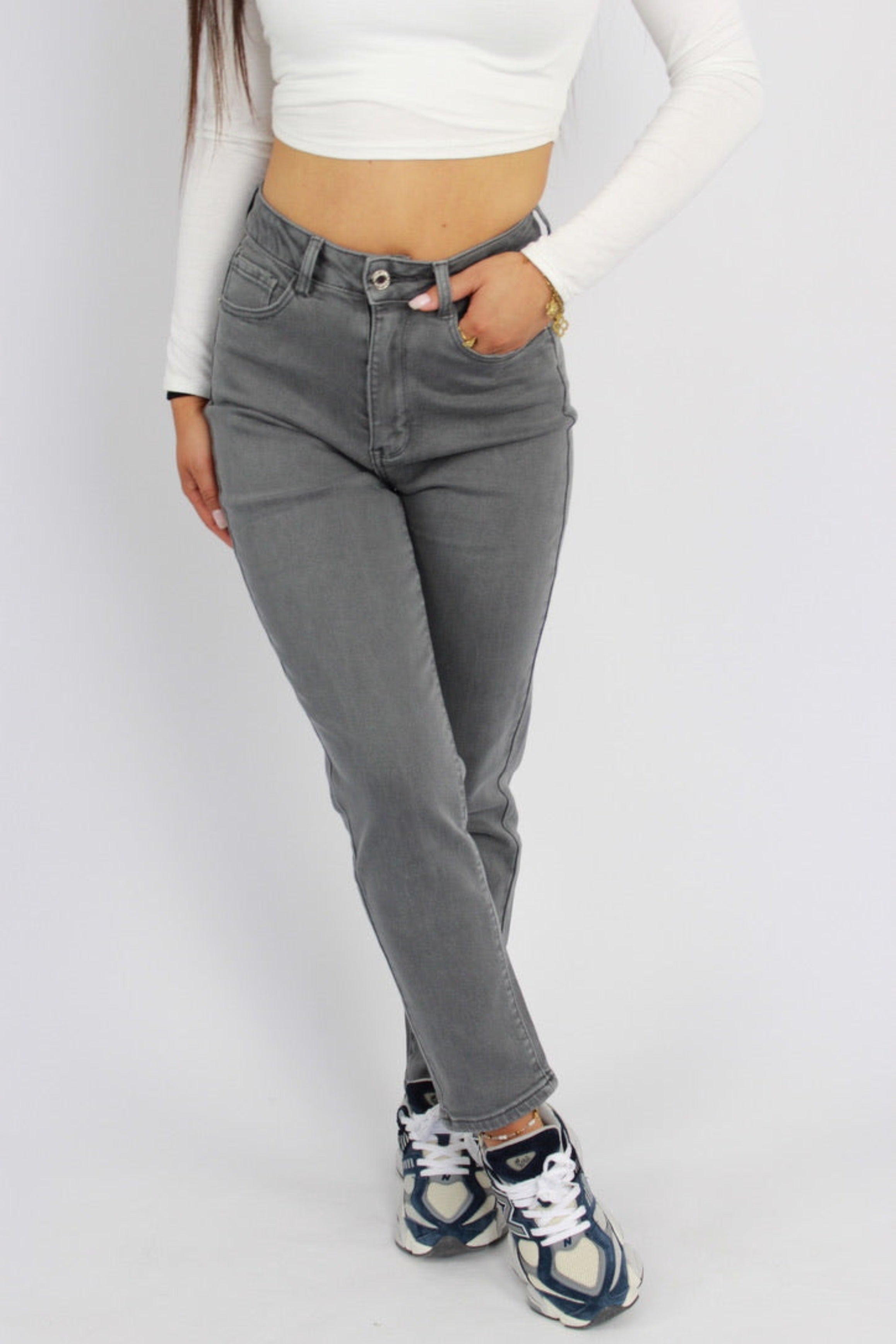 ''PETITE'' MOM JEANS 122 - GREY