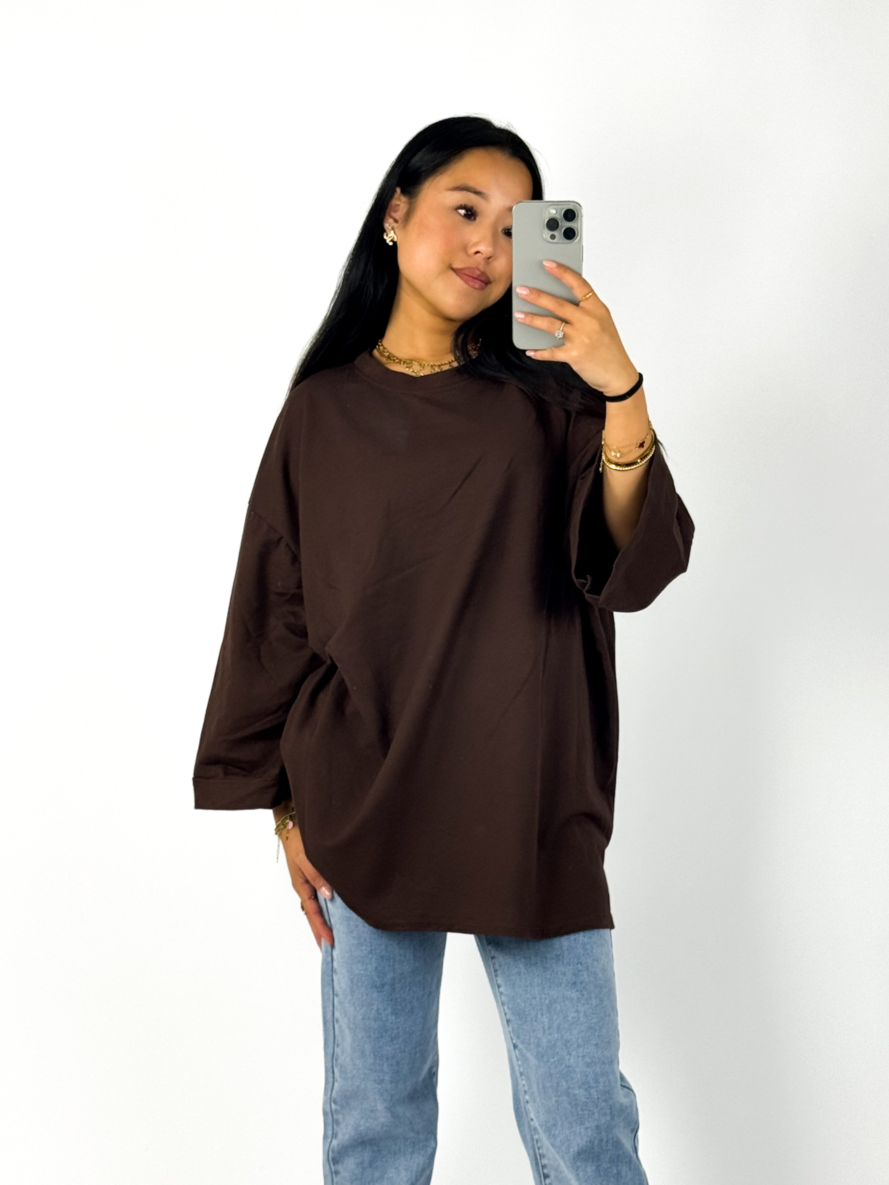 OVERSIZED BASIC T - BROWN