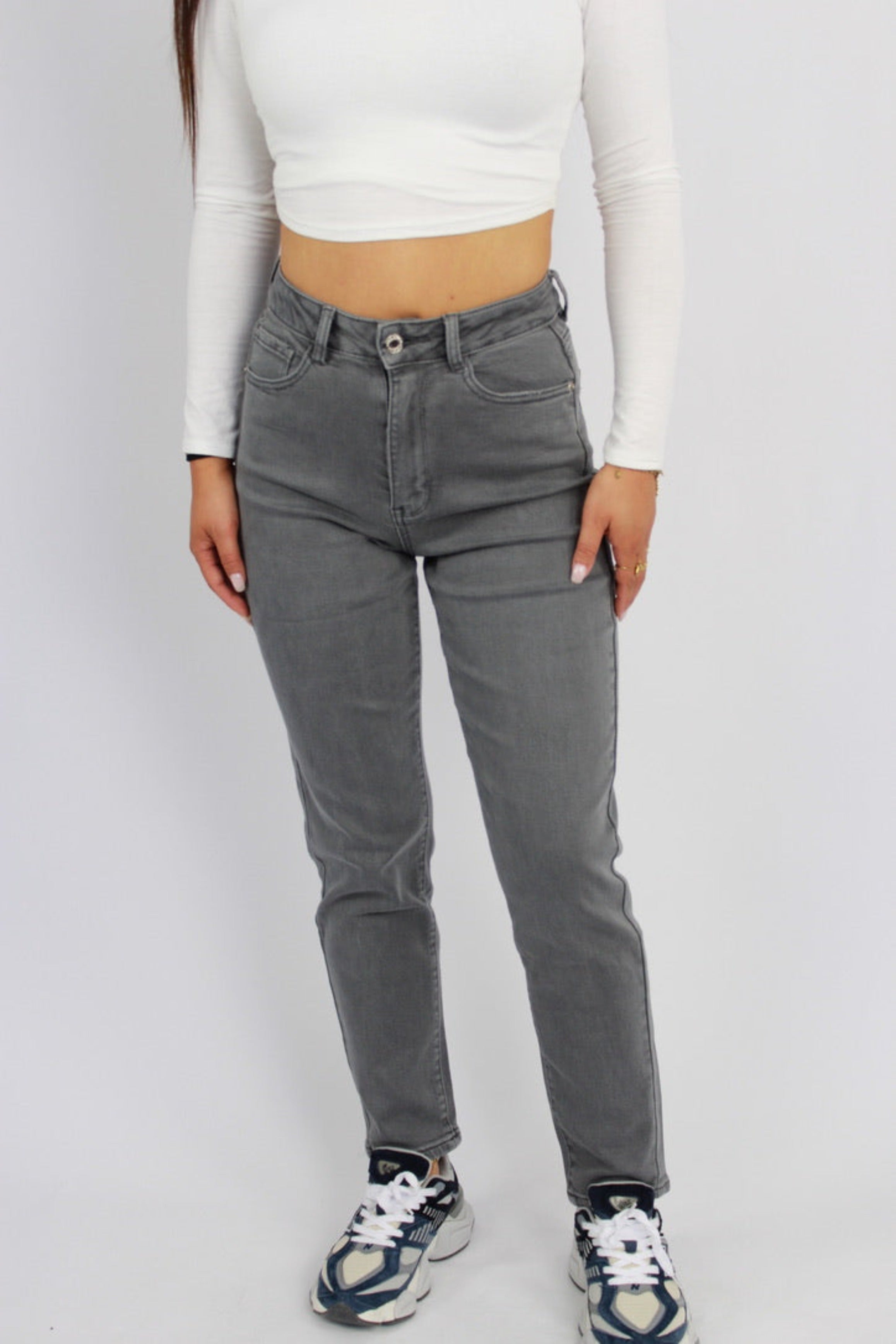 ''PETITE'' MOM JEANS 122 - GREY