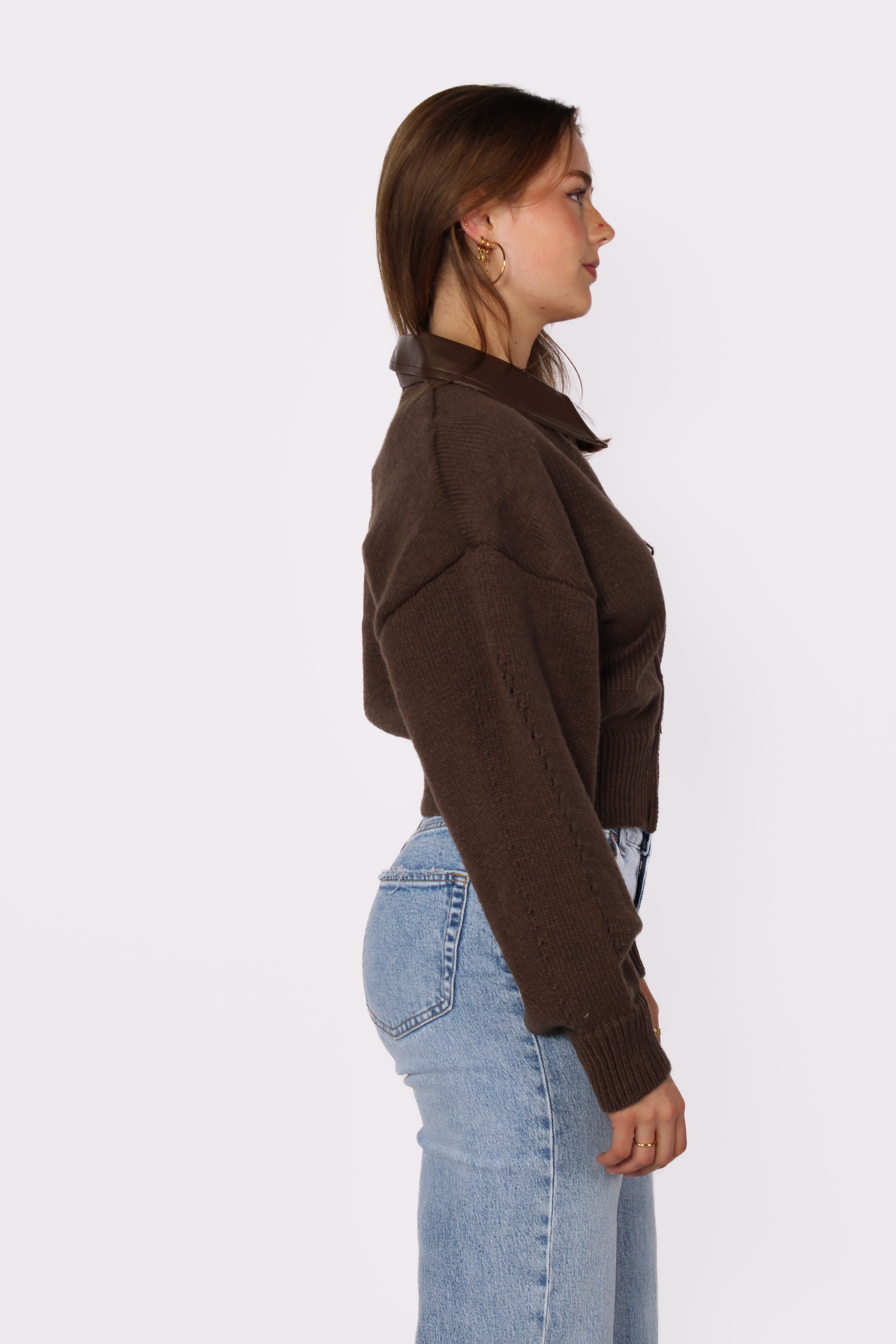 RILEY ZIPPER SWEATER - BROWN