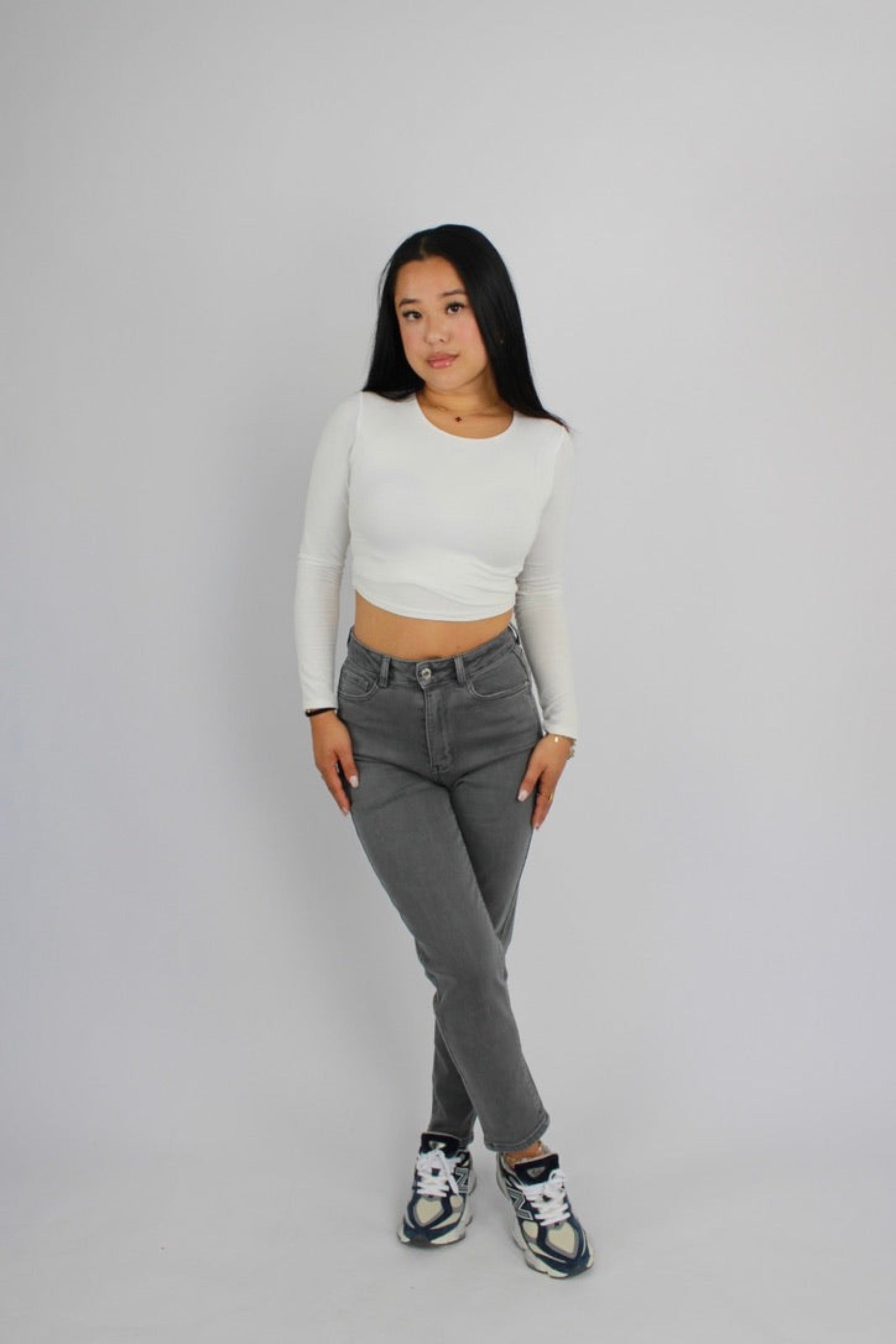 ''PETITE'' MOM JEANS 122 - GREY