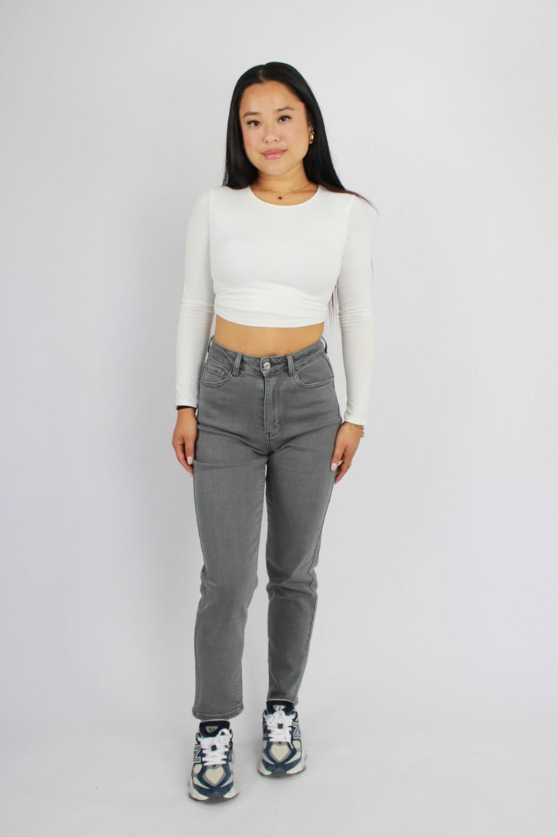 ''PETITE'' MOM JEANS 122 - GREY