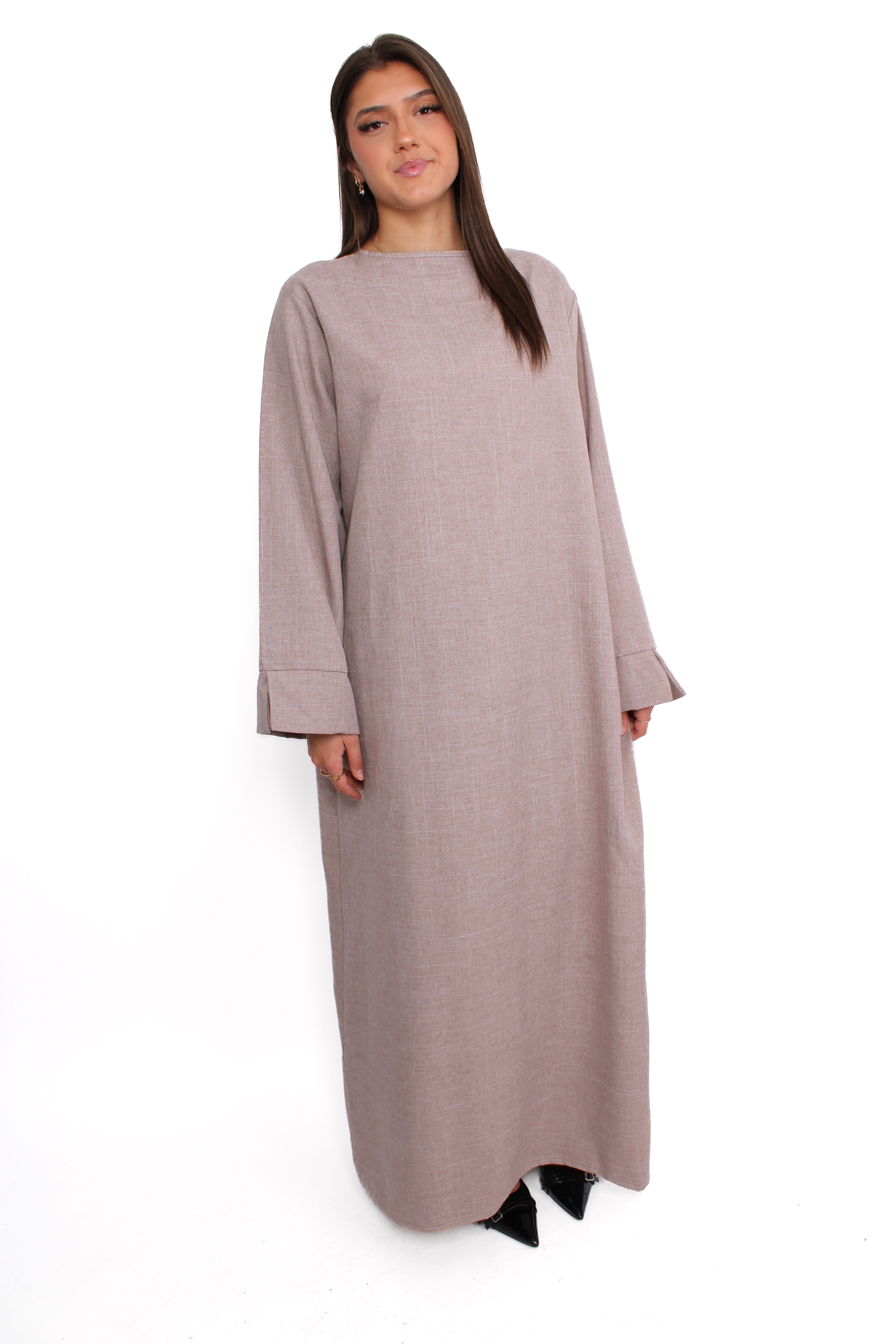 MERVE LINEN LOOK DRESS - TAUPE