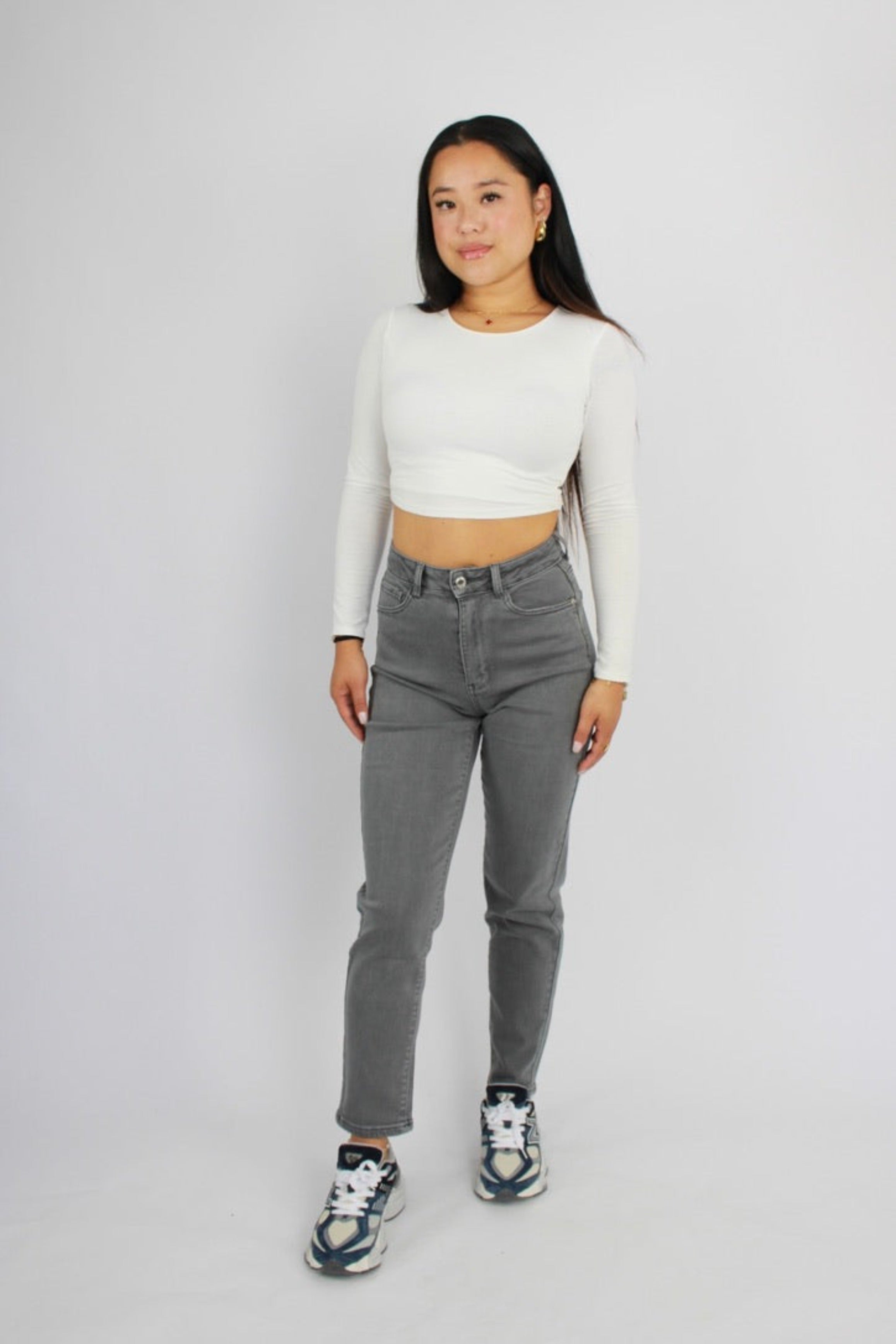 ''PETITE'' MOM JEANS 122 - GREY