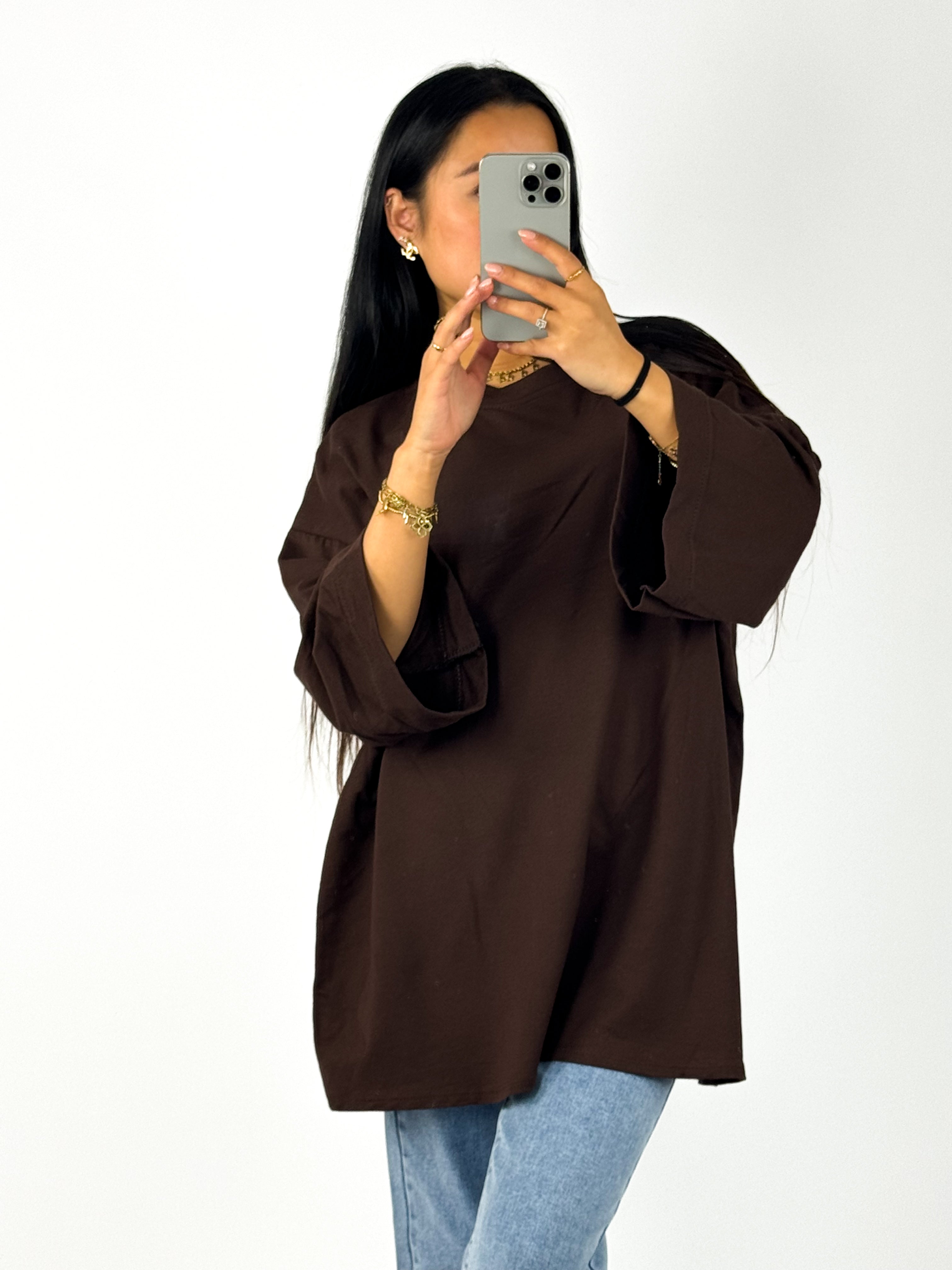 OVERSIZED BASIC T - BROWN