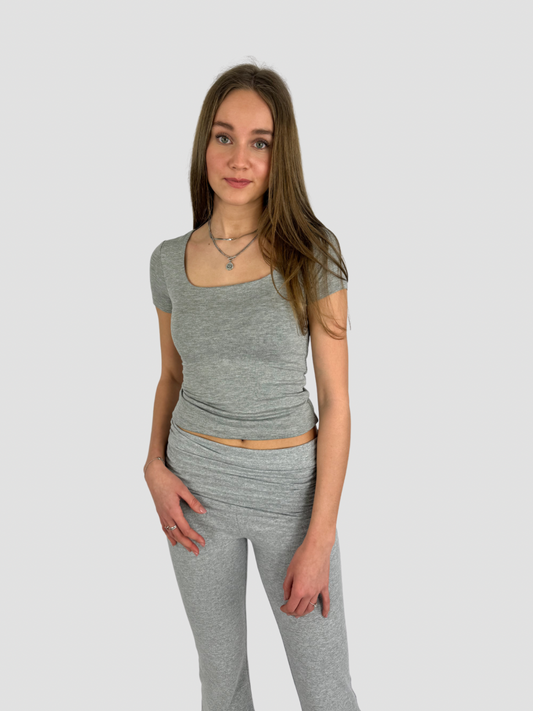 SQUARE SHORT SLEEVE TOP - GREY MARL