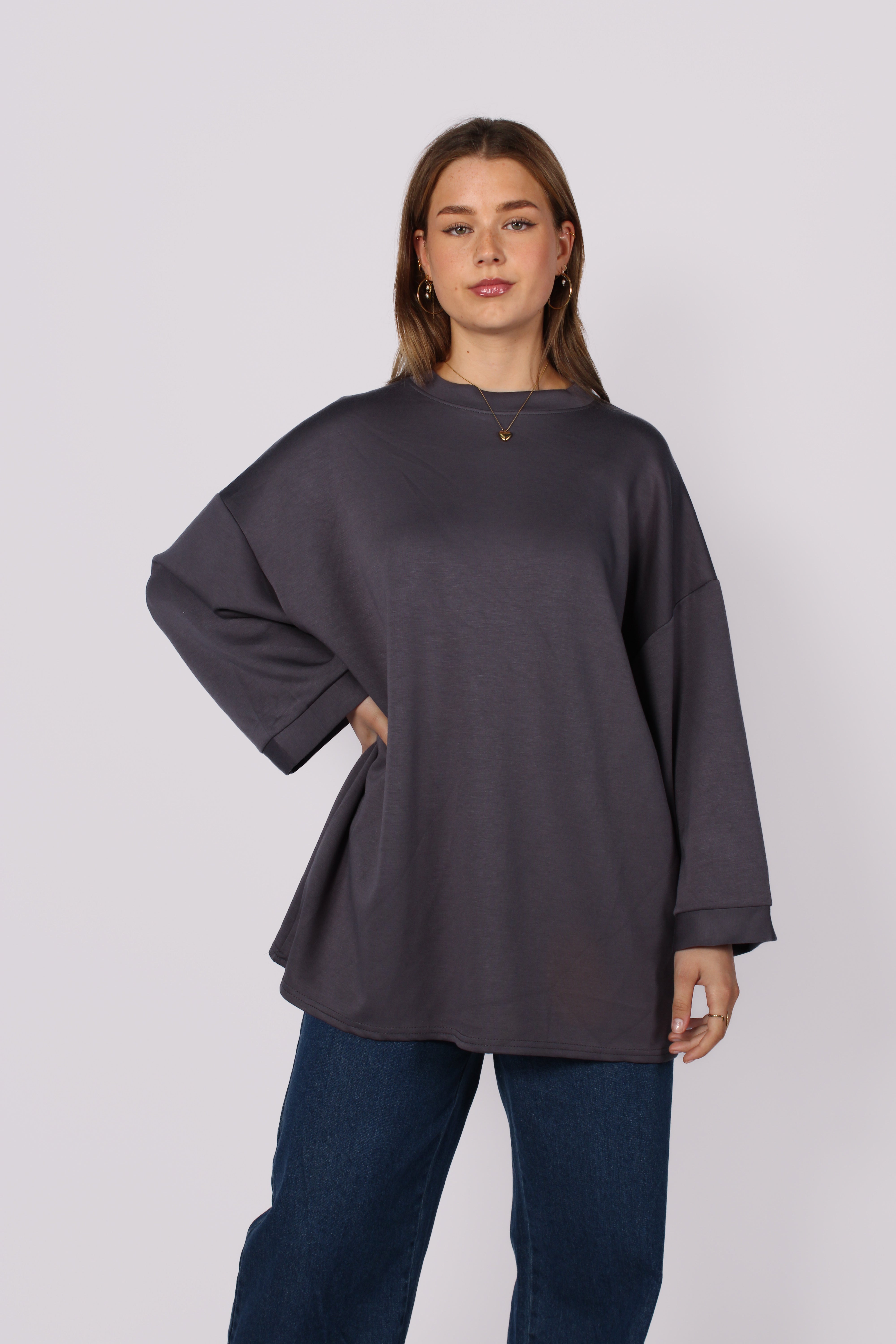 OVERSIZED BASIC SWEATER - DARK GREY