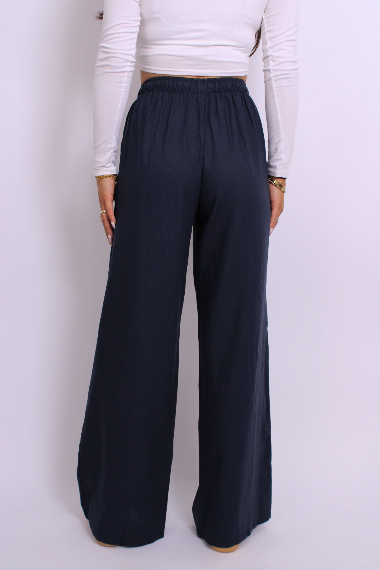 ''PETITE'' LINEN PANTS - NAVY