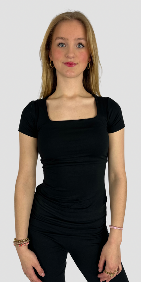 SQUARE SHORT SLEEVE TOP - BLACK