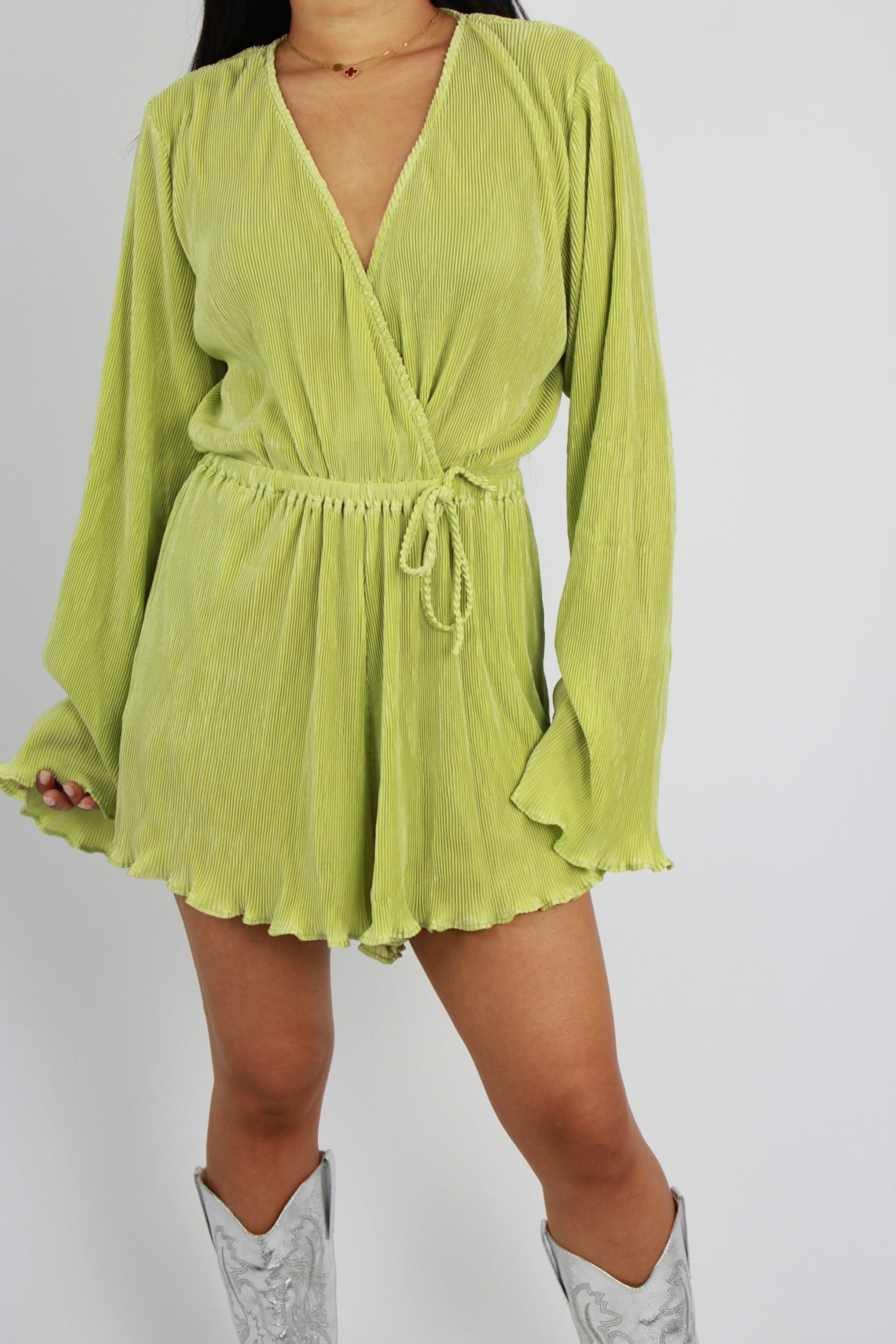 PLISSE PLAYSUIT - LIME