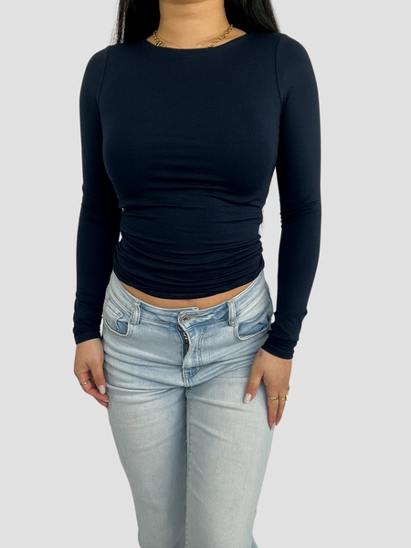 Posy Long Sleeve Top - Navy 
