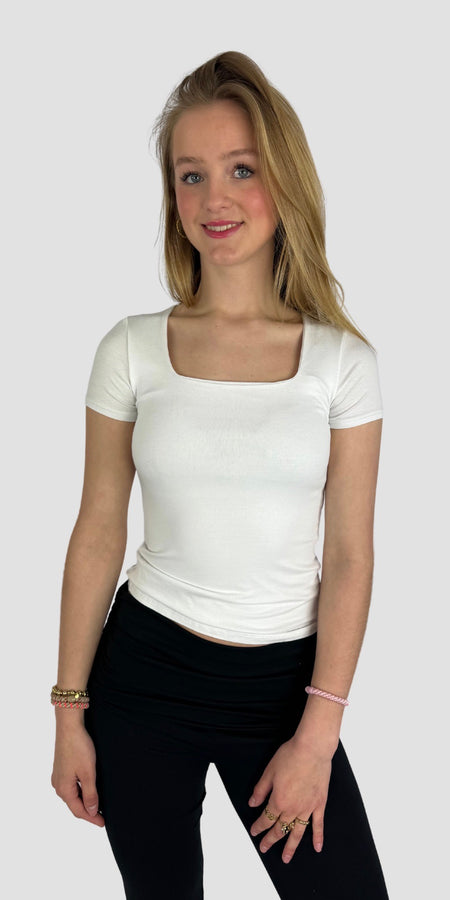 SQUARE SHORT SLEEVE TOP - WHITE