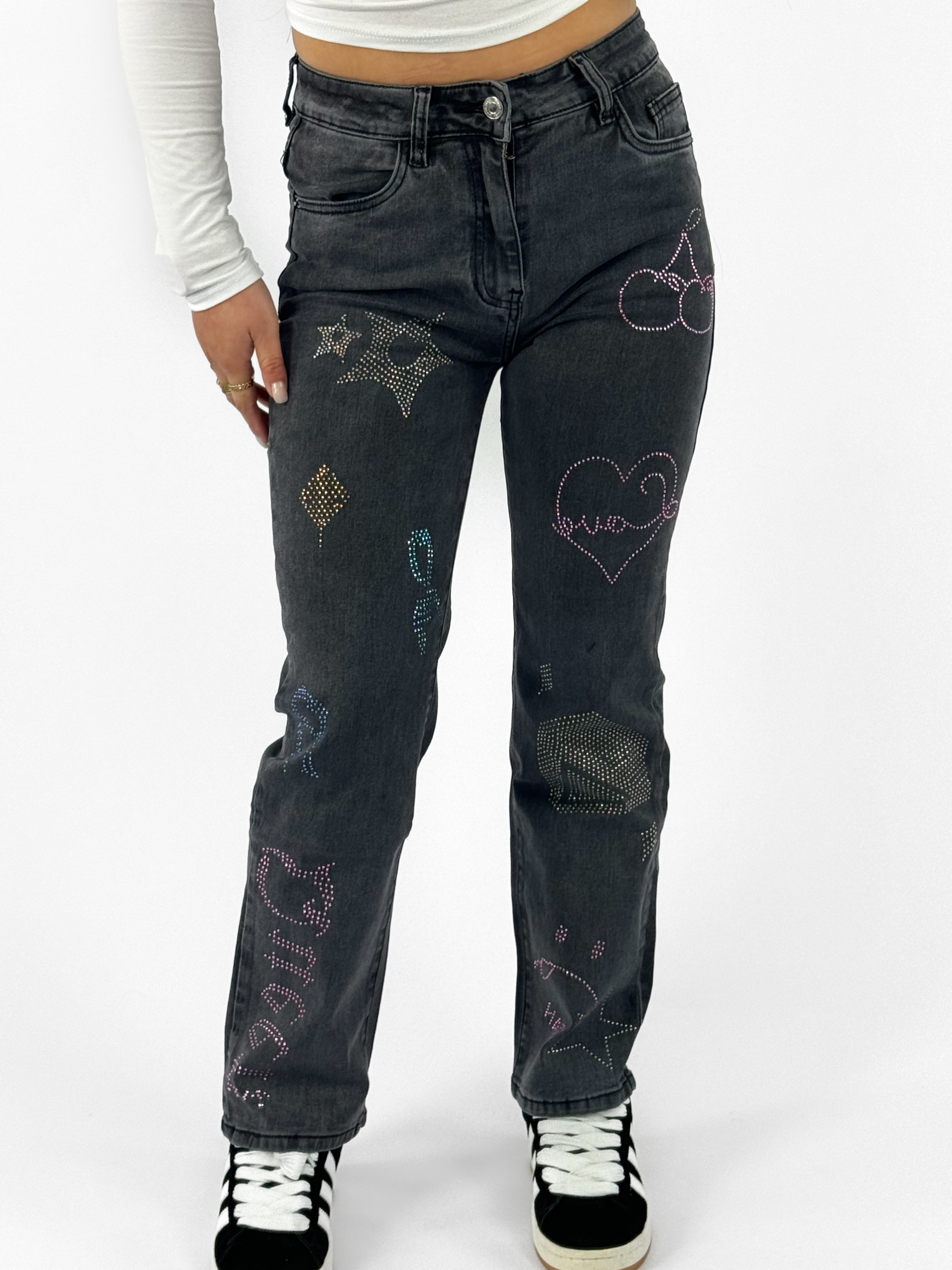 “PETITE” JEANS DIAMONDS - DARK GRAY
