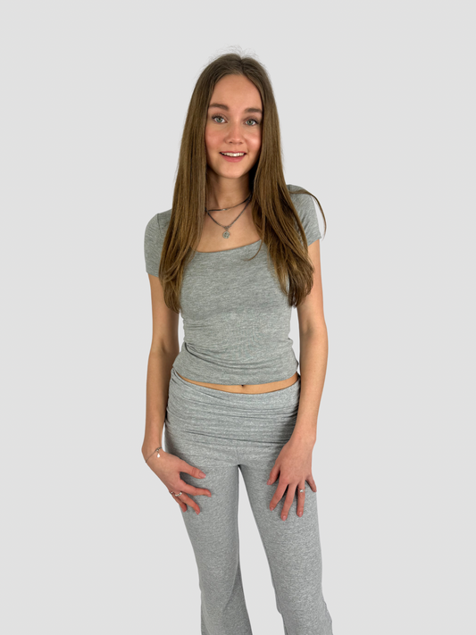 SQUARE SHORT SLEEVE TOP - GREY MARL