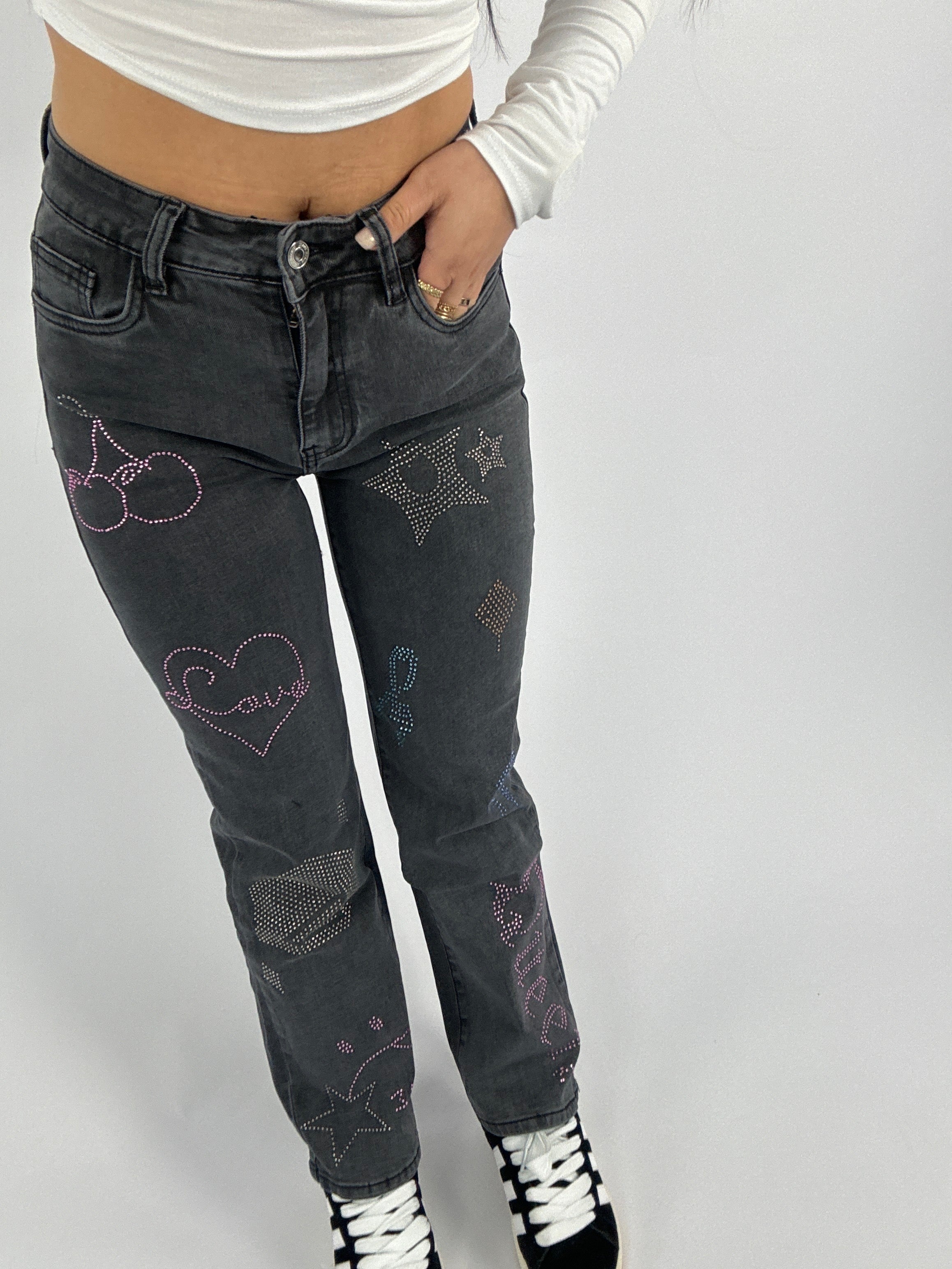 “PETITE” JEANS DIAMONDS - DARK GRAY
