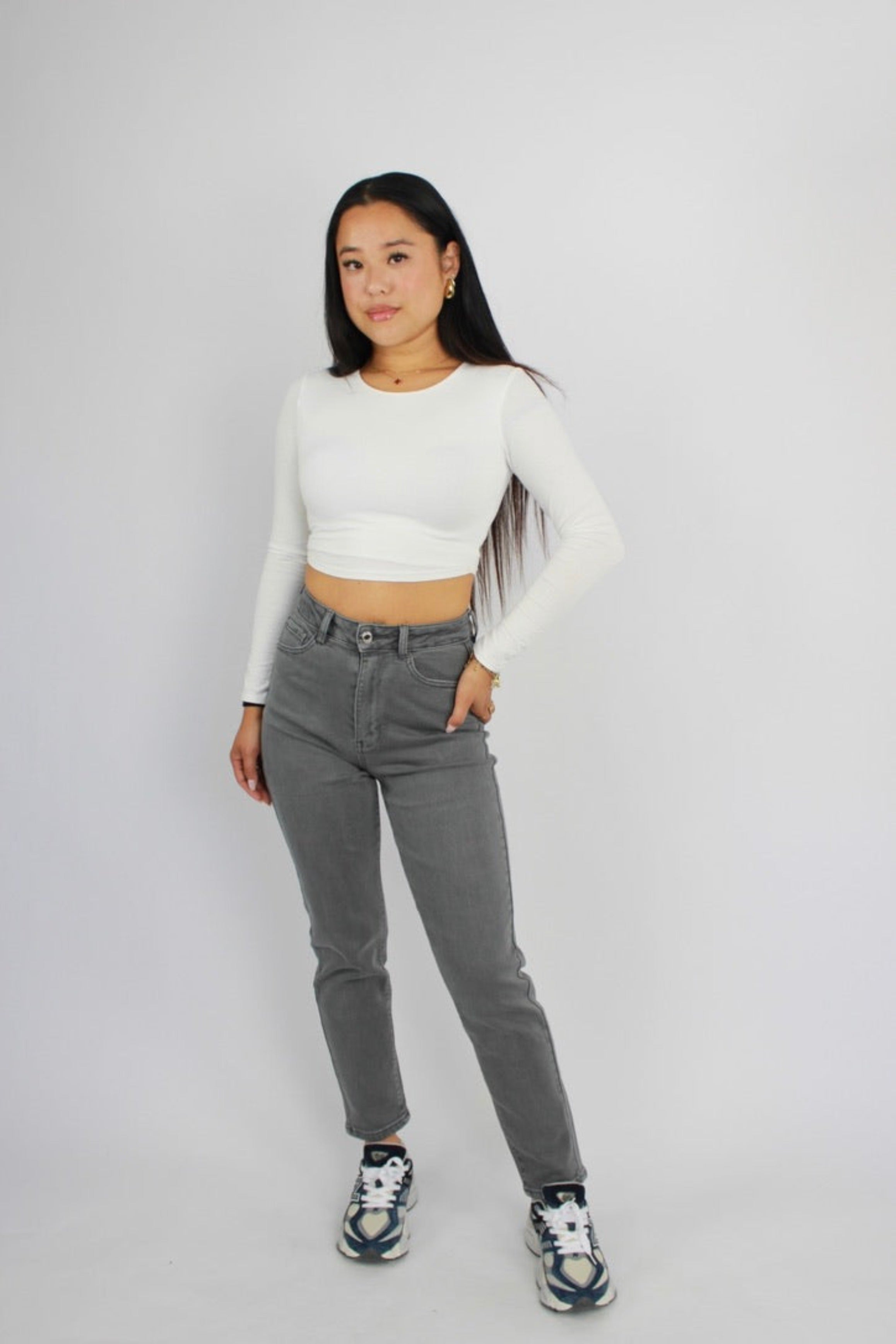 ''PETITE'' MOM JEANS 122 - GREY