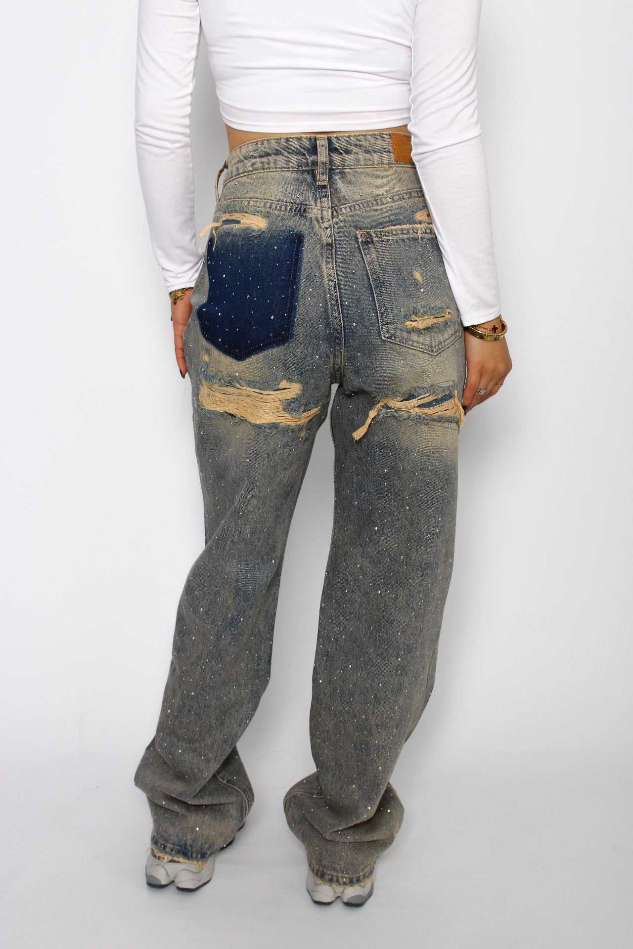 STRASS RIPPED BACK JEANS - VINTAGE
