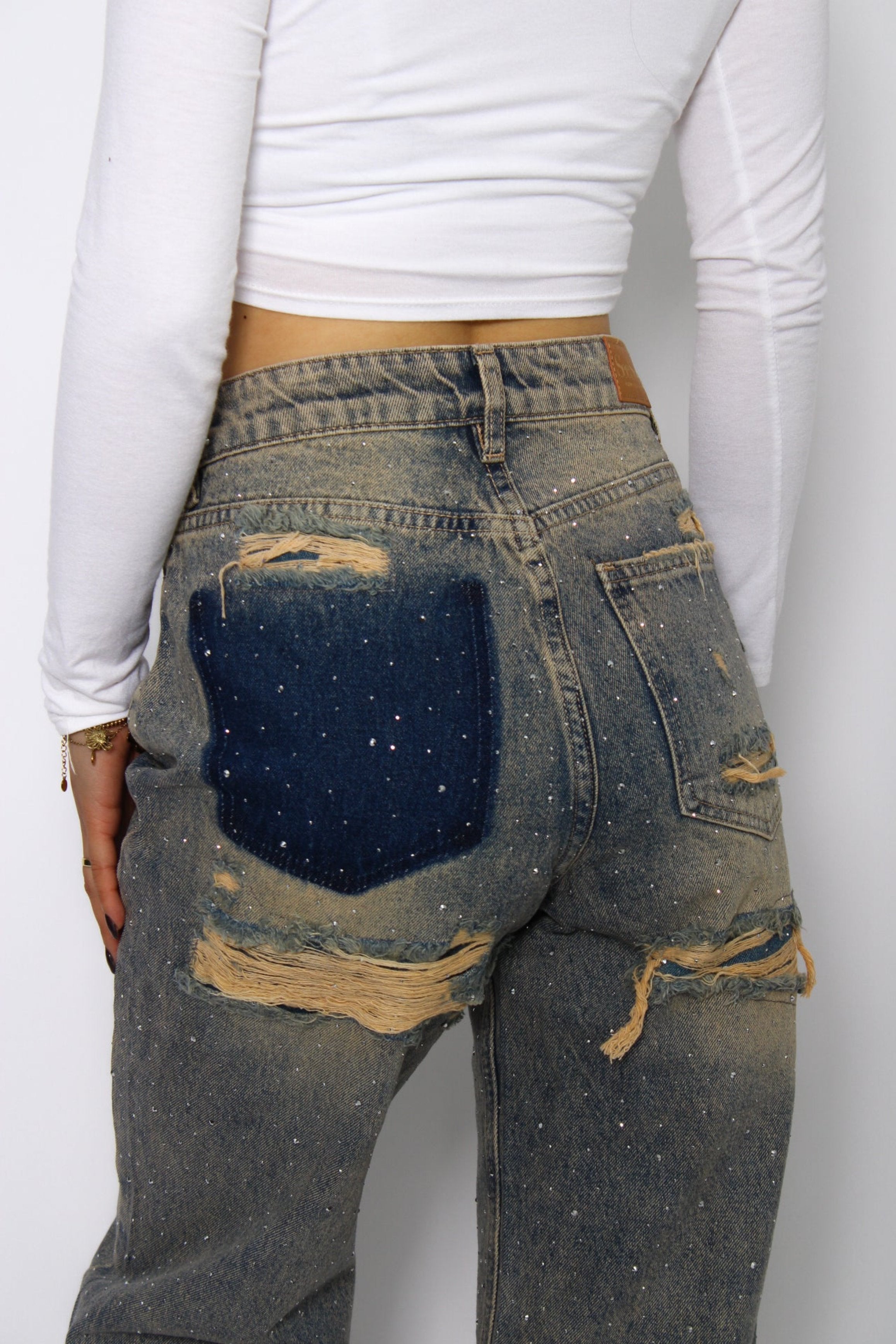 STRASS RIPPED BACK JEANS - VINTAGE