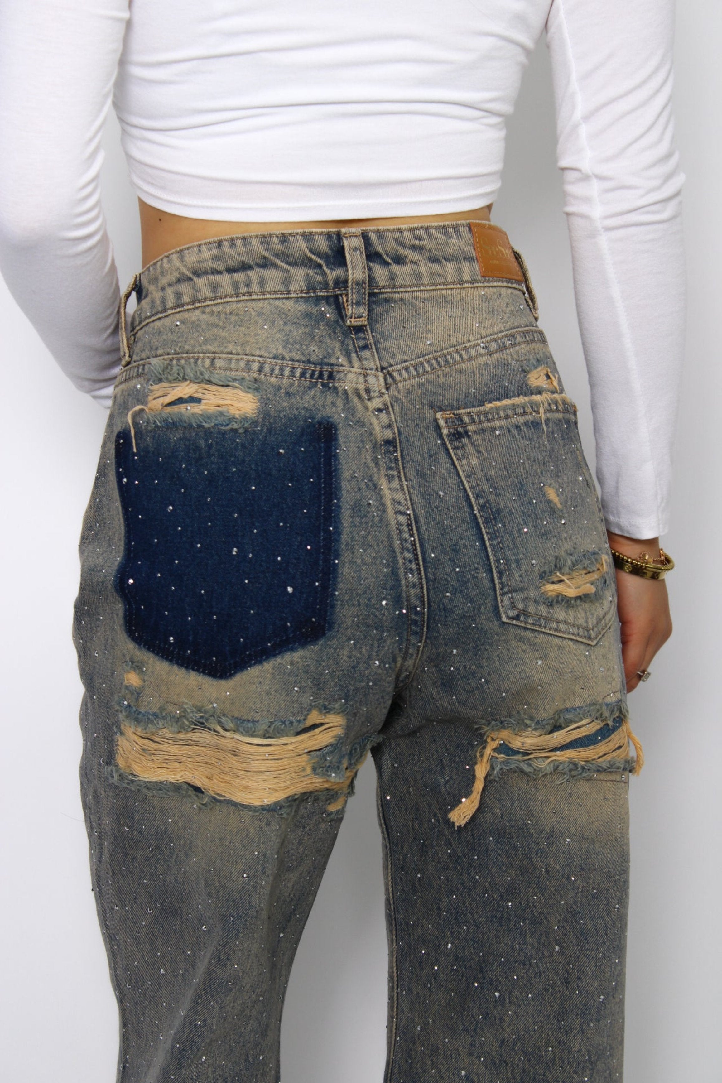 STRASS RIPPED BACK JEANS - VINTAGE
