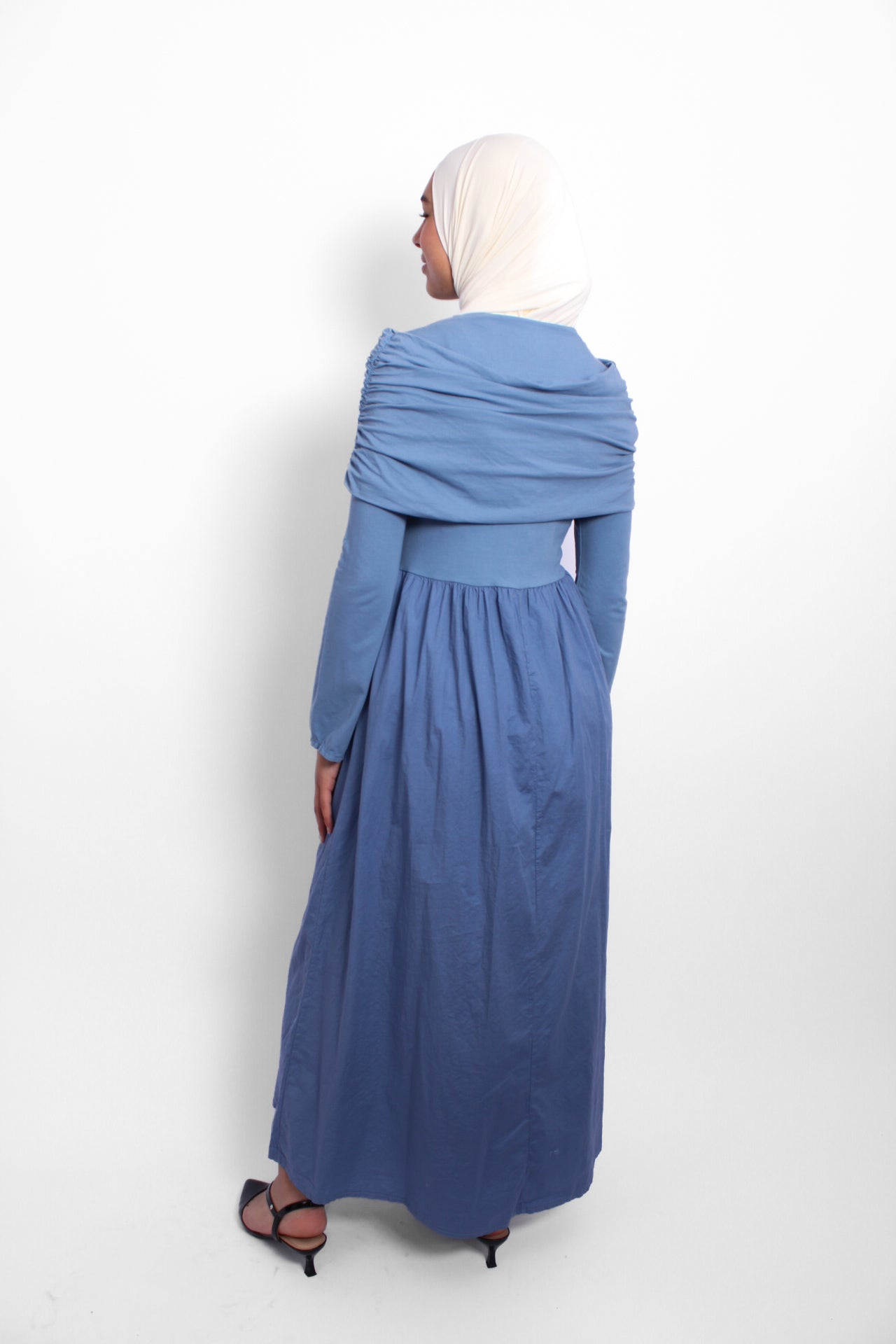 AYA OFF SHOULDER DRESS - DENIM BLUE