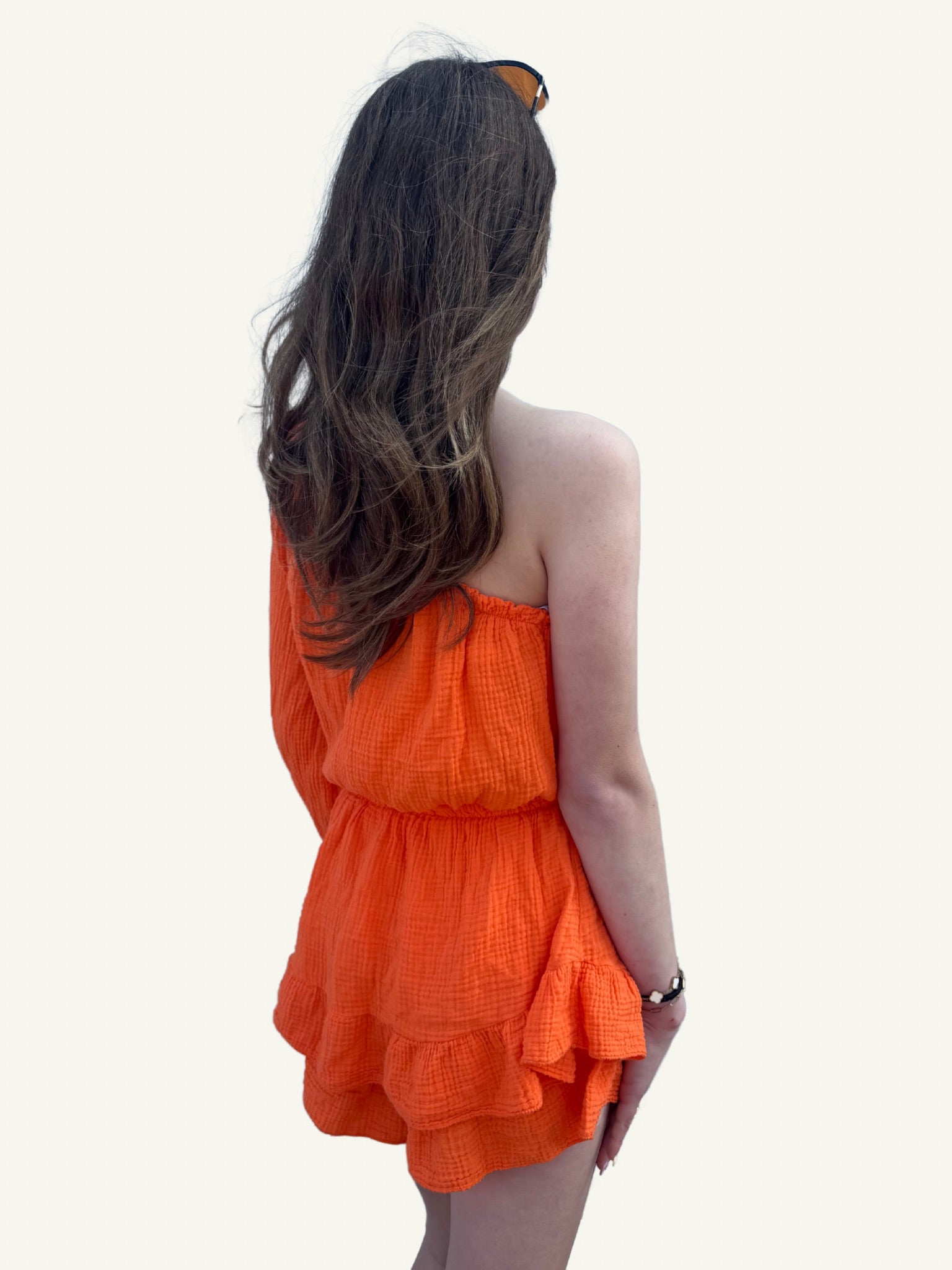 ONE SHOULDER PLAYSUIT - ORANGE