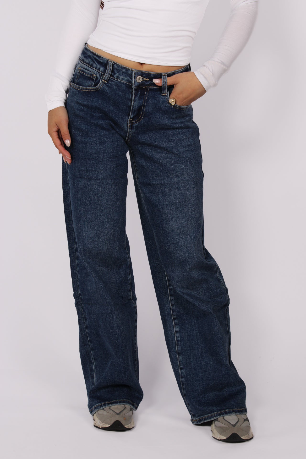 WIDE LEG LOW WAIST JEANS 339-9 - MID DENIM