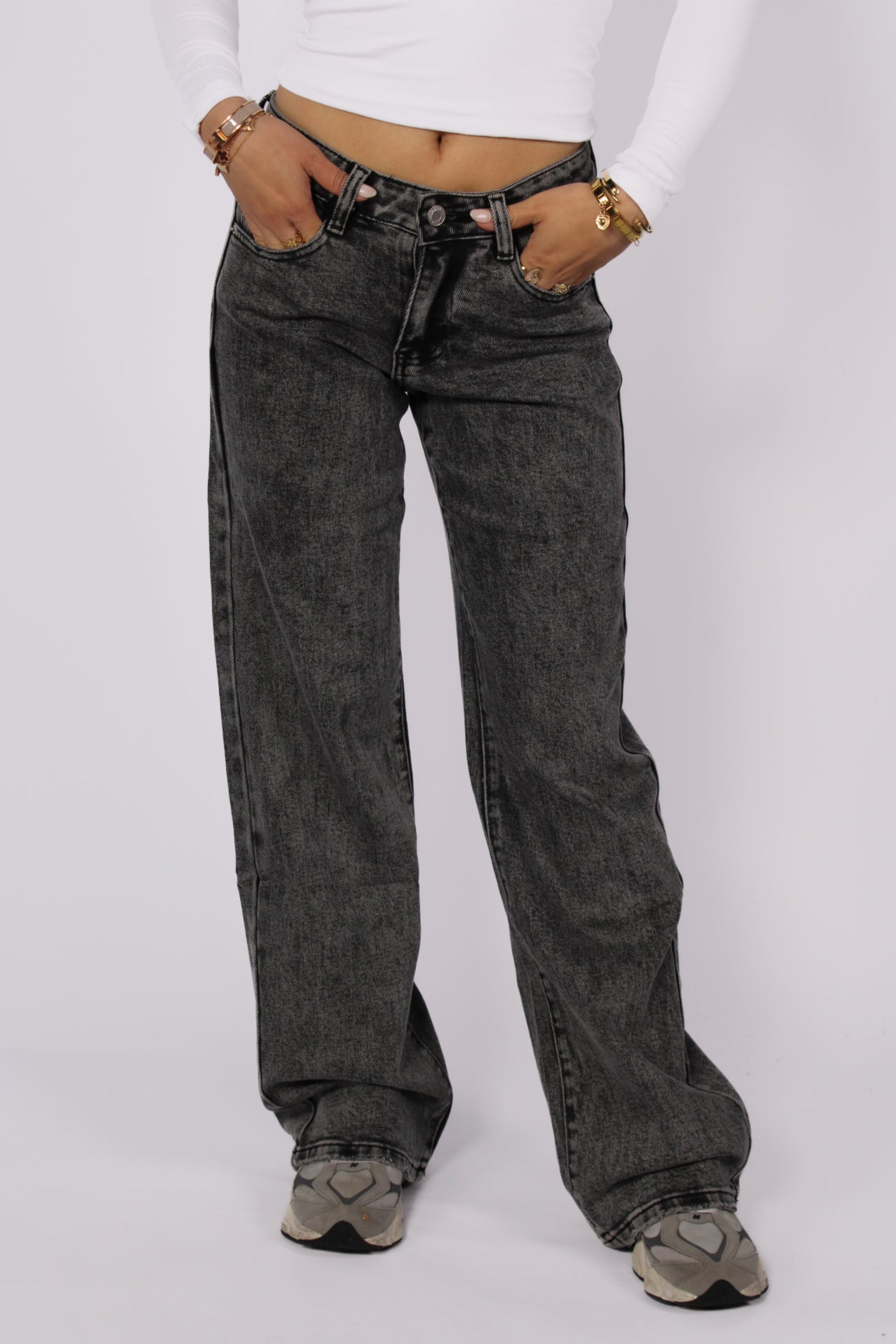 WIDE LEG LOW WAIST JEANS 6320-15 - GREY