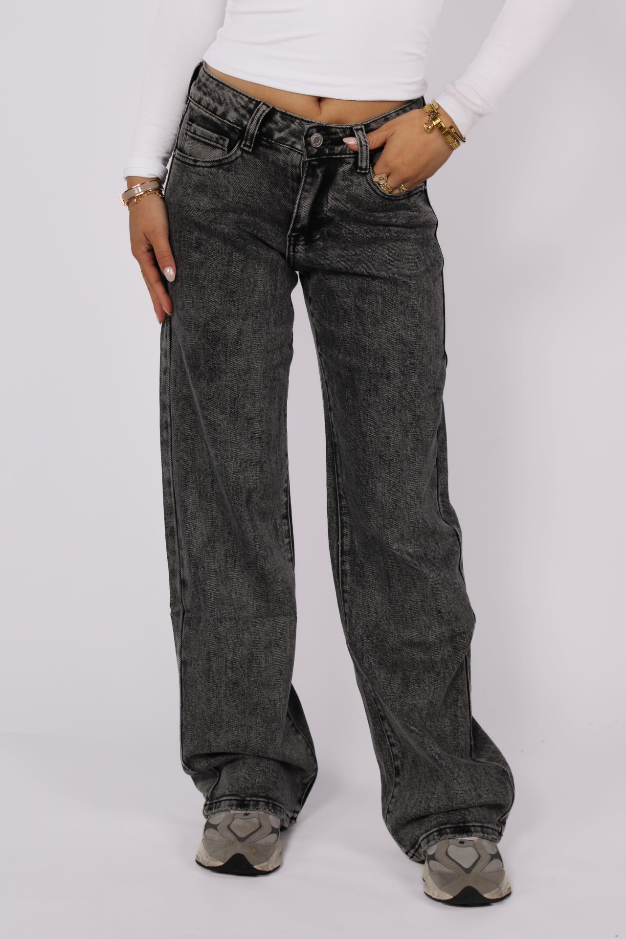 WIDE LEG LOW WAIST JEANS 6320-15 - GREY