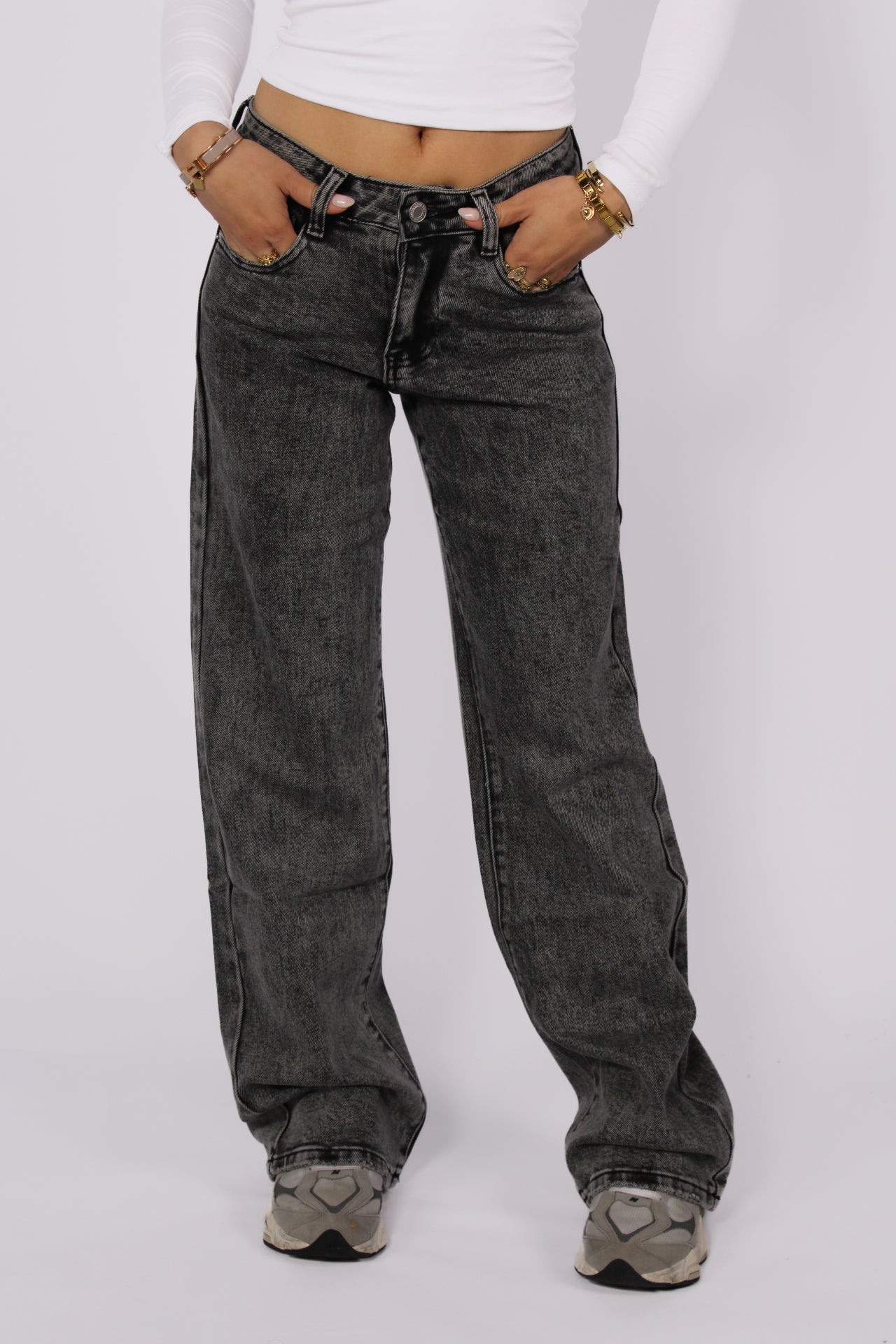 WIDE LEG LOW WAIST JEANS 6320-15 - GREY