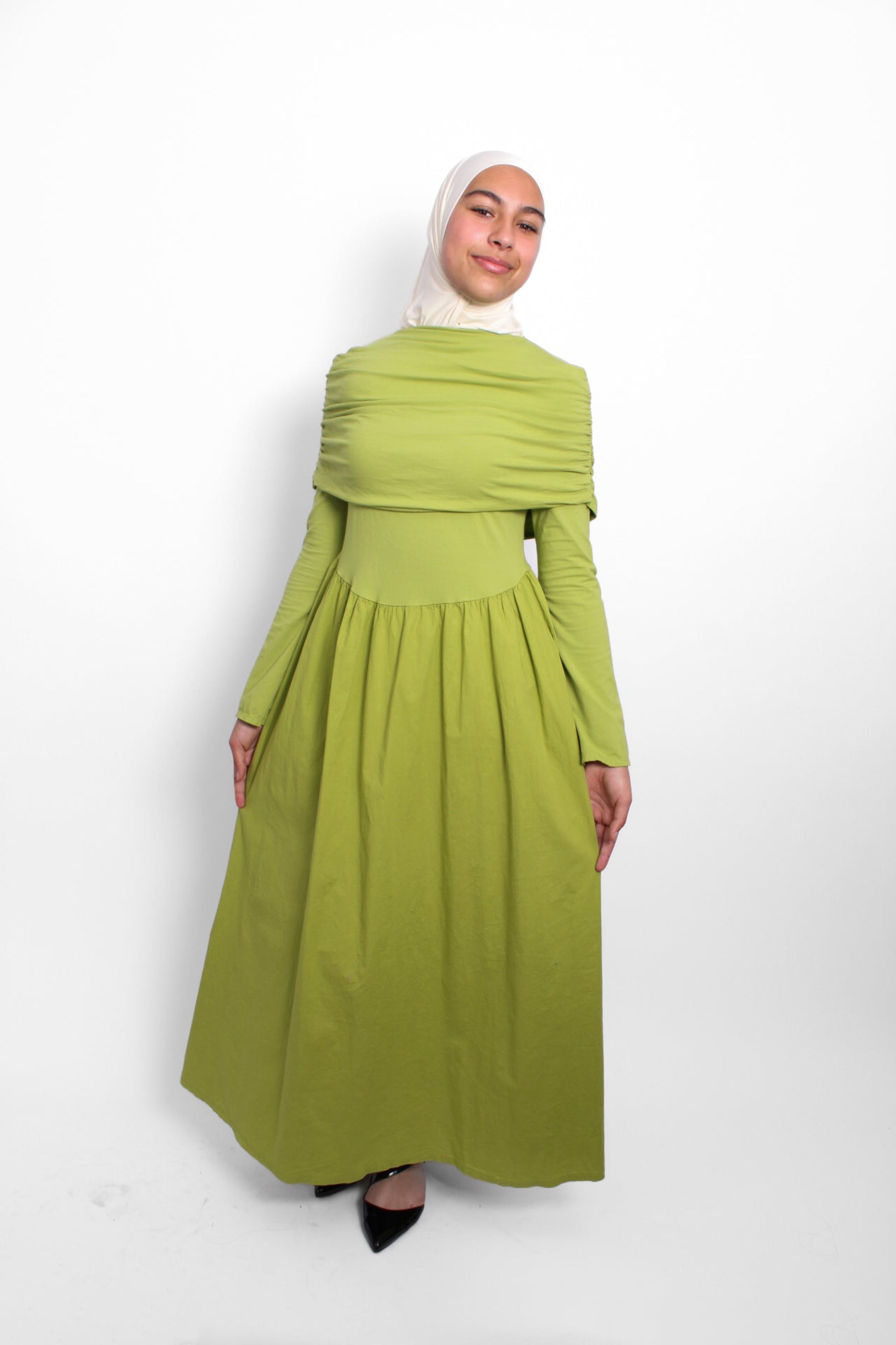 AYA OFF SHOULDER DRESS - PISTACHE