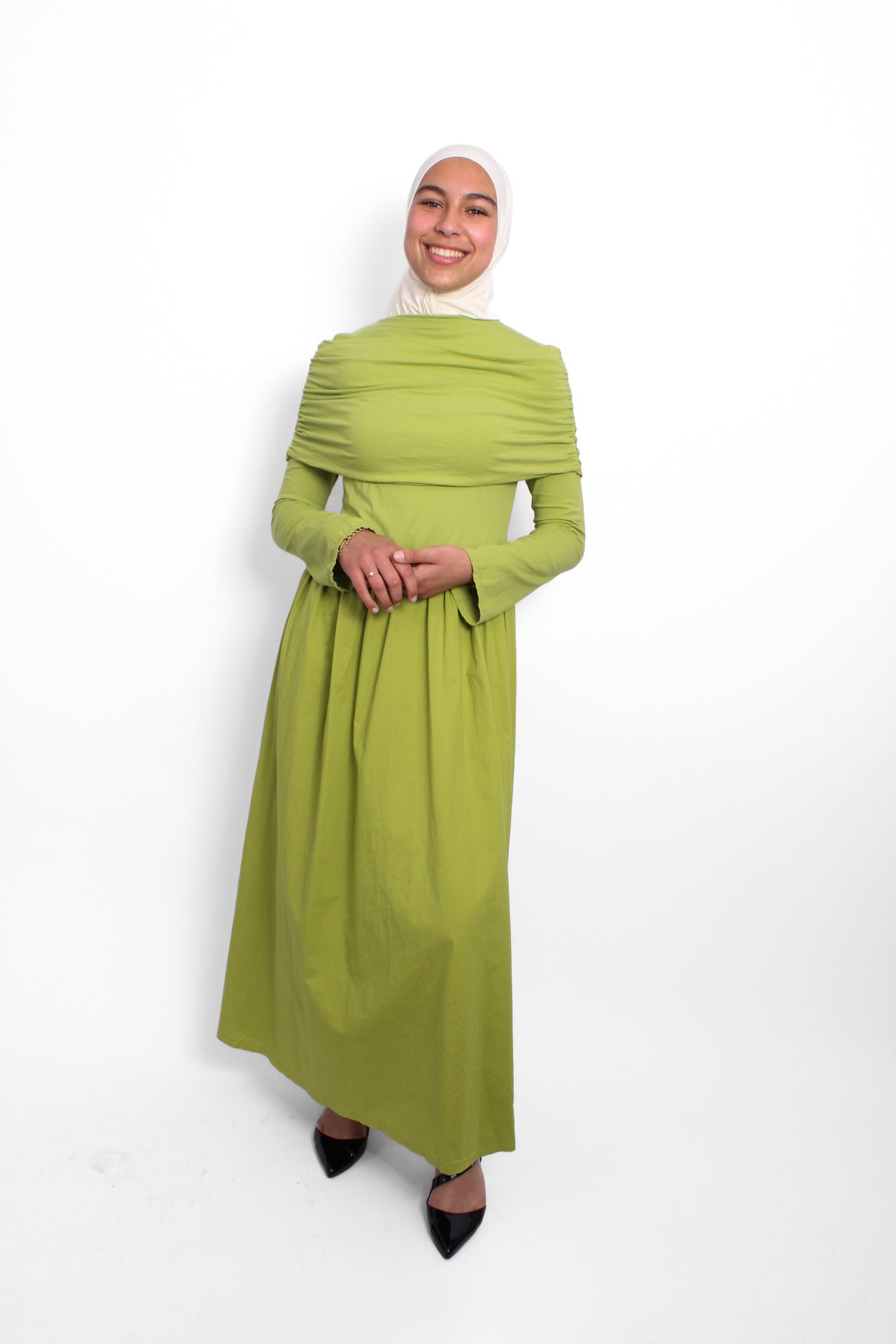 AYA OFF SHOULDER DRESS - PISTACHE