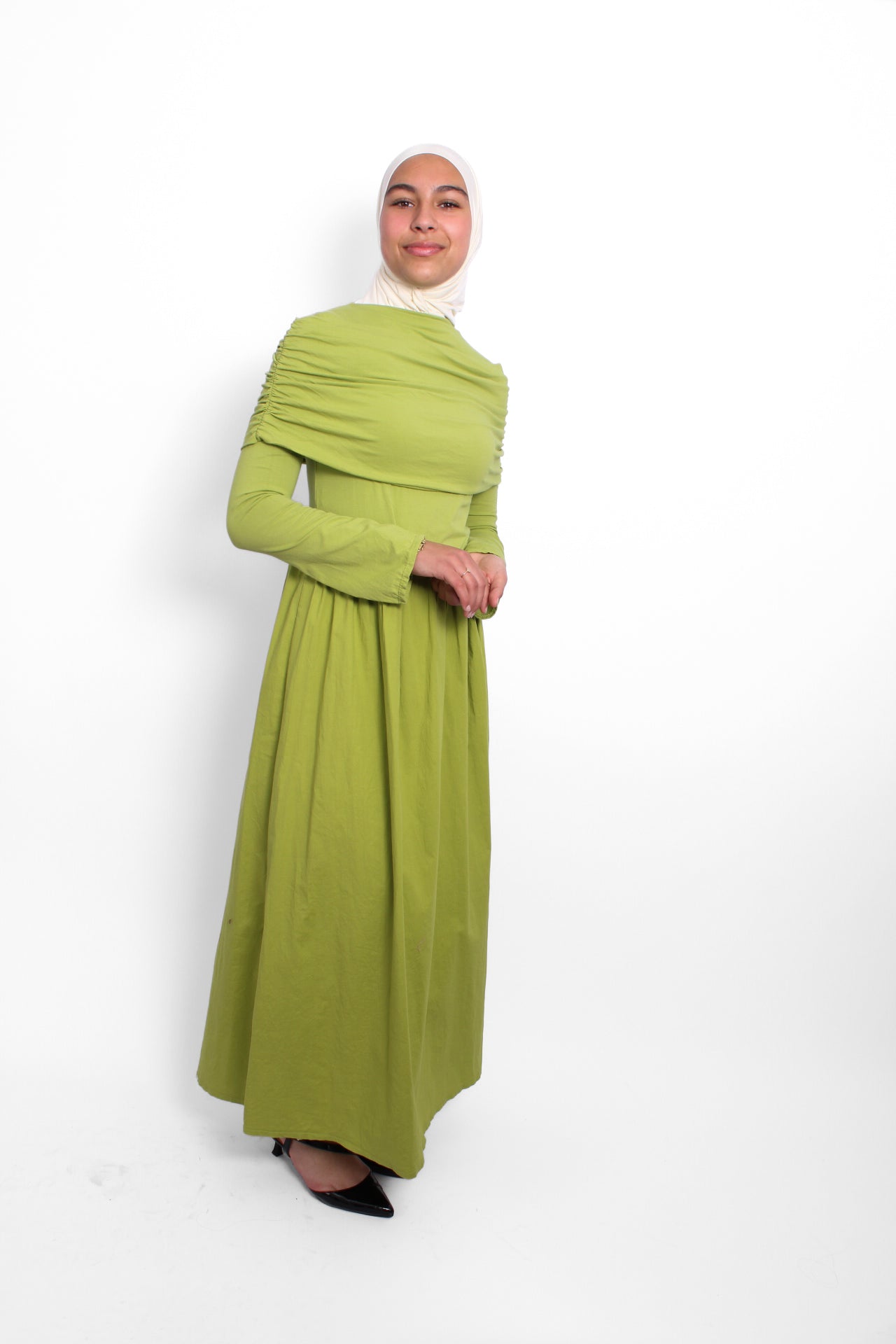 AYA OFF SHOULDER DRESS - PISTACHE