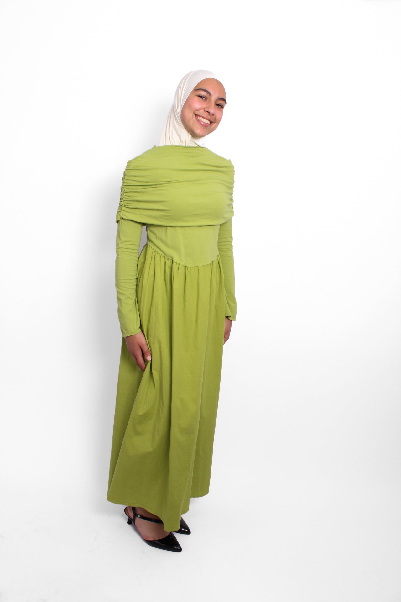 AYA OFF SHOULDER DRESS - PISTACHE