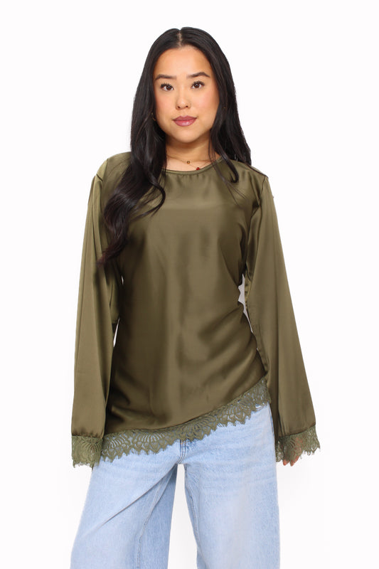 AYA LACE TOP - ARMY GREEN