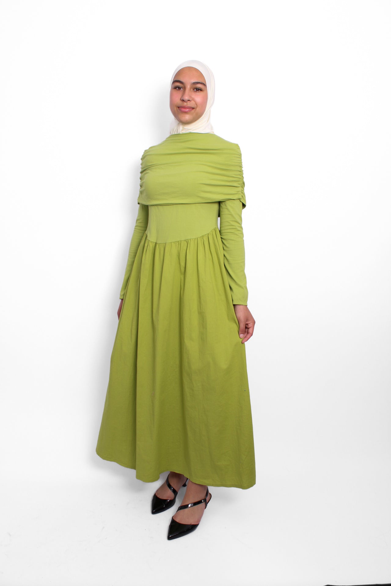 AYA OFF SHOULDER DRESS - PISTACHE
